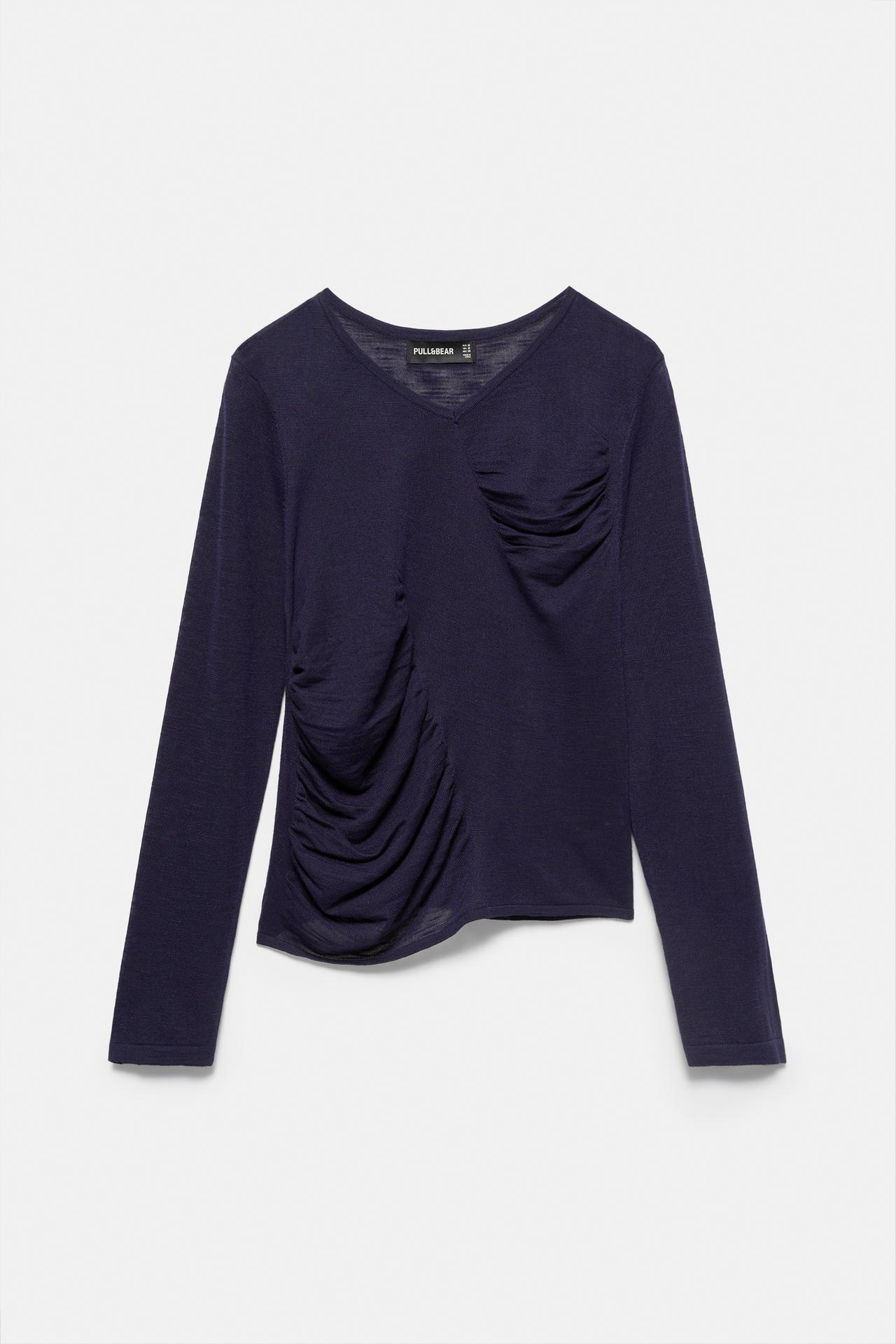 Fine knit gathered jumper — Navy