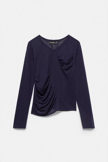 Fine knit gathered jumper — Navy 6