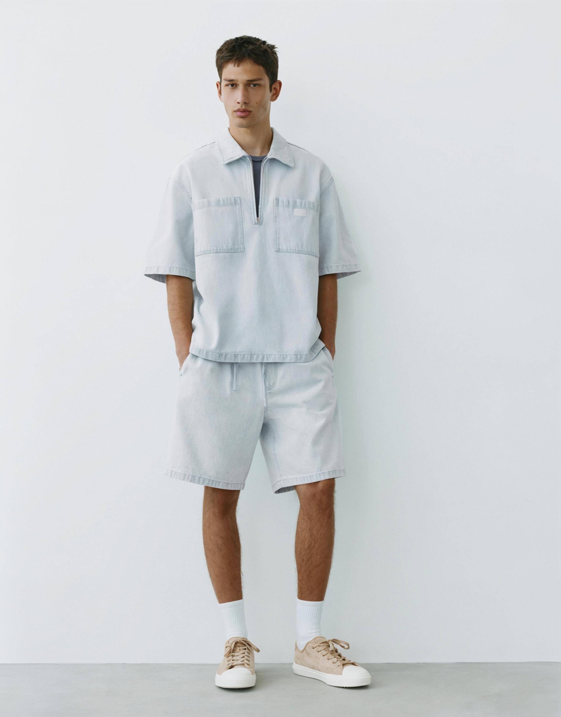 Relaxed denim Bermuda shorts — Sky blue
