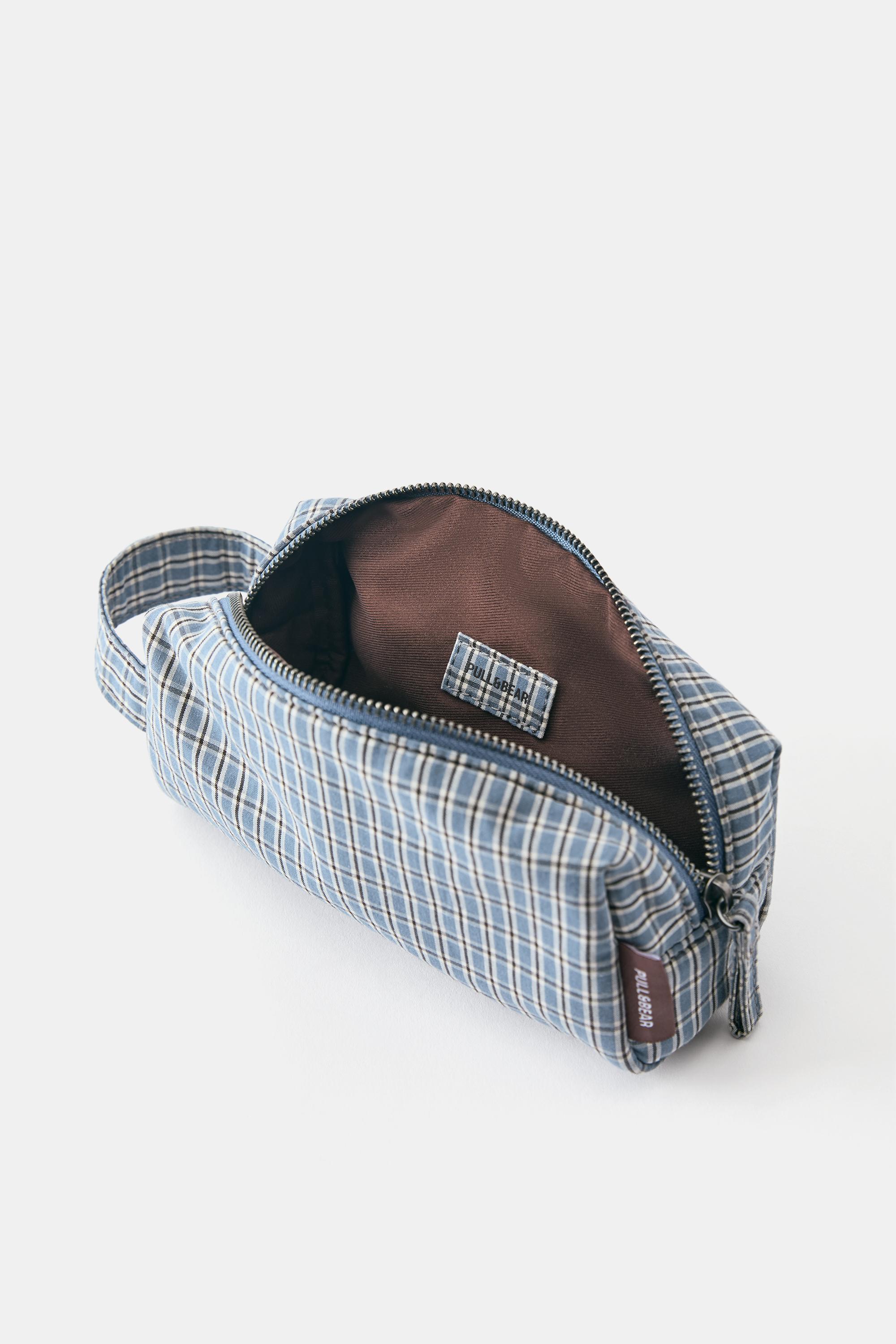 Check print pencil case — Blue