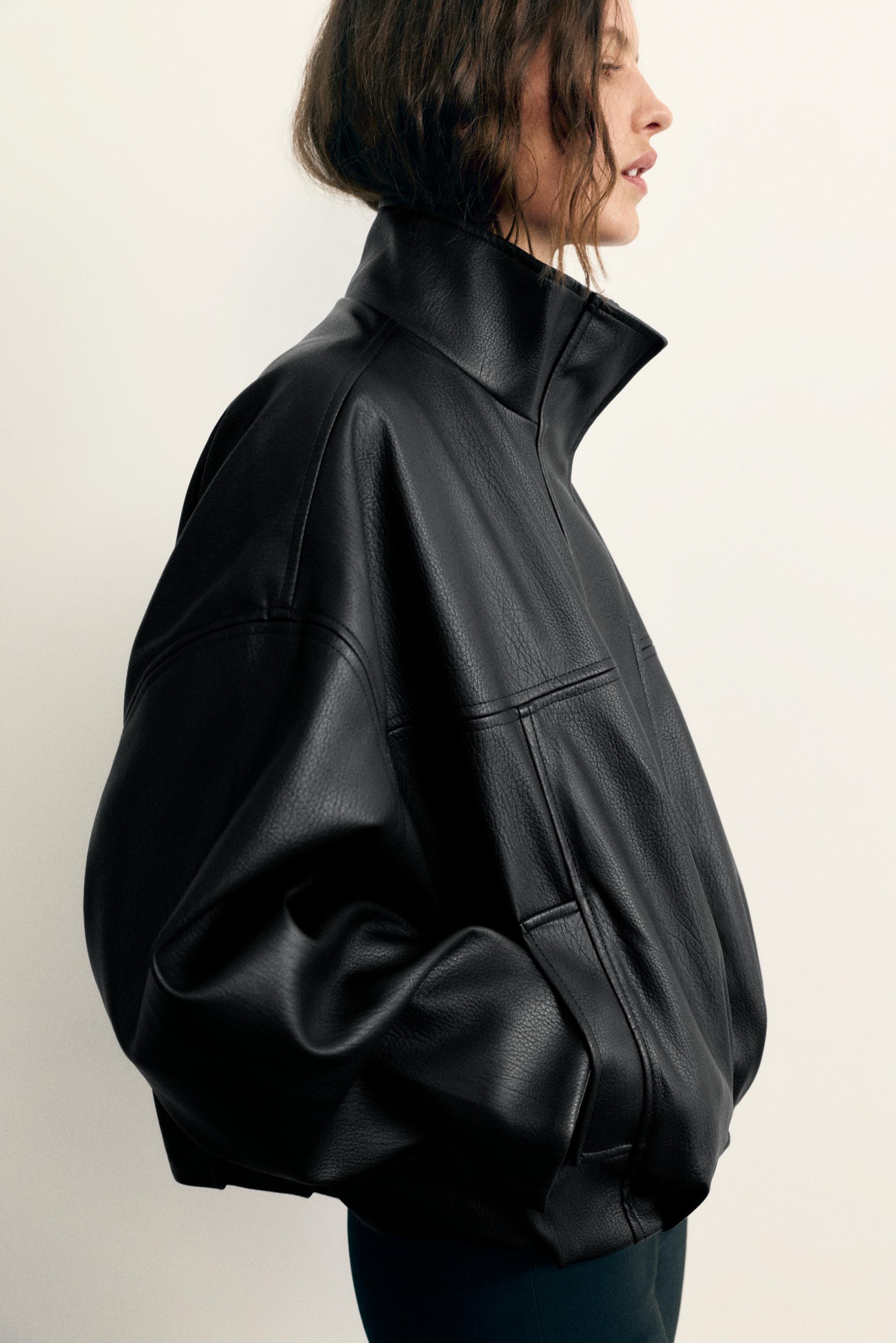 Leather effect balloon jacket — Black
