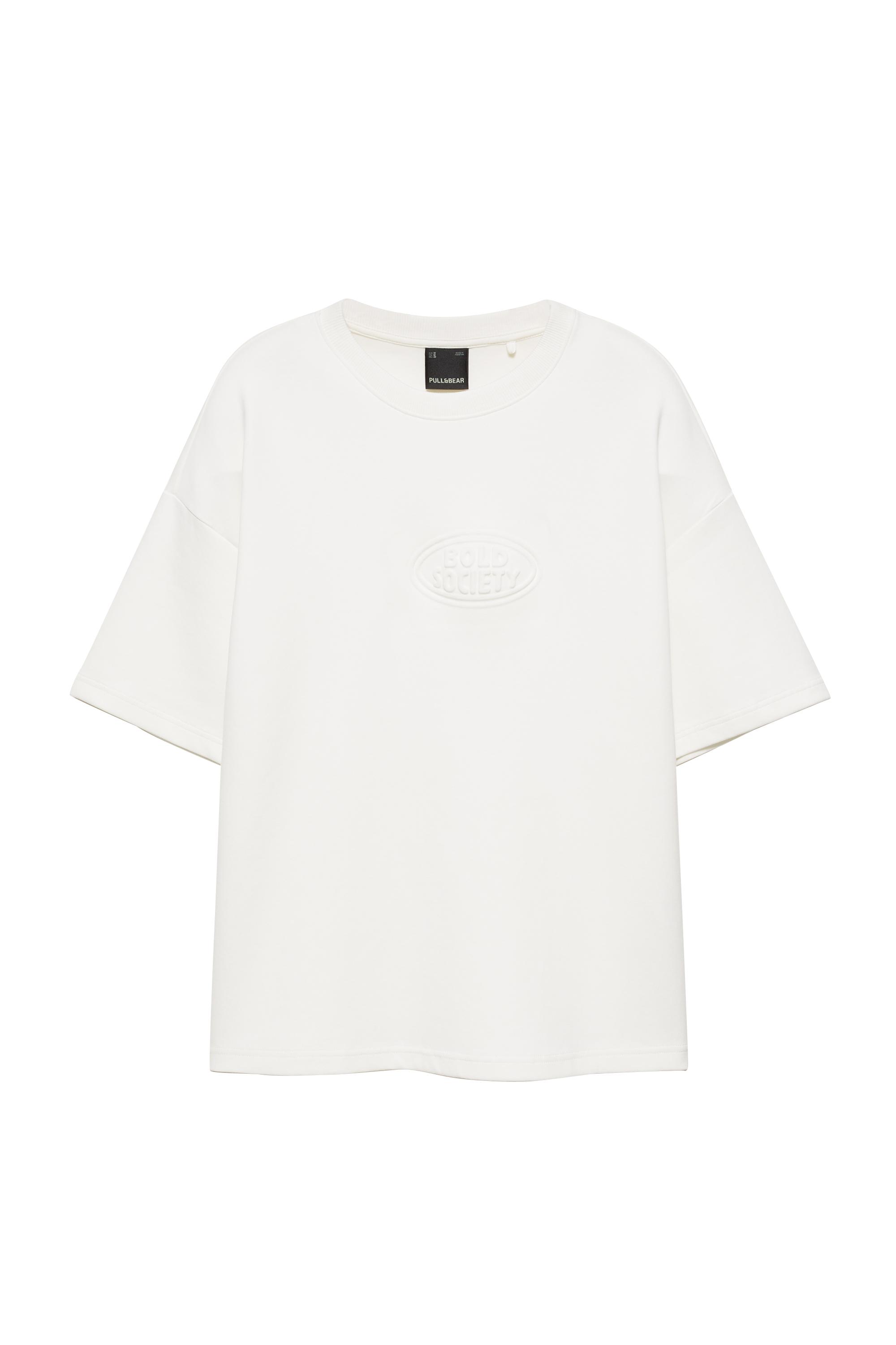 Pull&Bear Kabartmalı logolu kısa kollu sweatshirt görsel 5