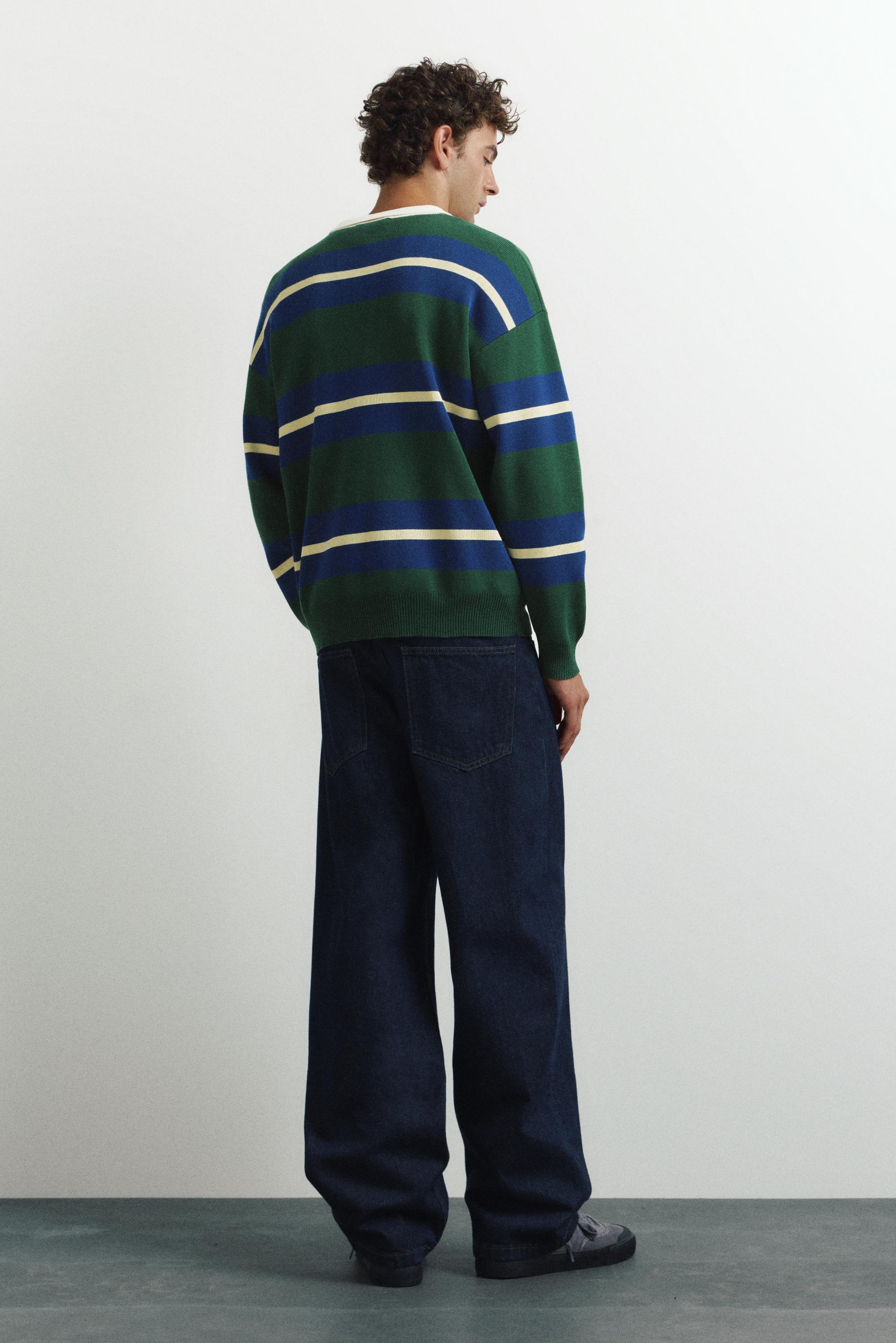 Striped knit polo shirt — Bottle