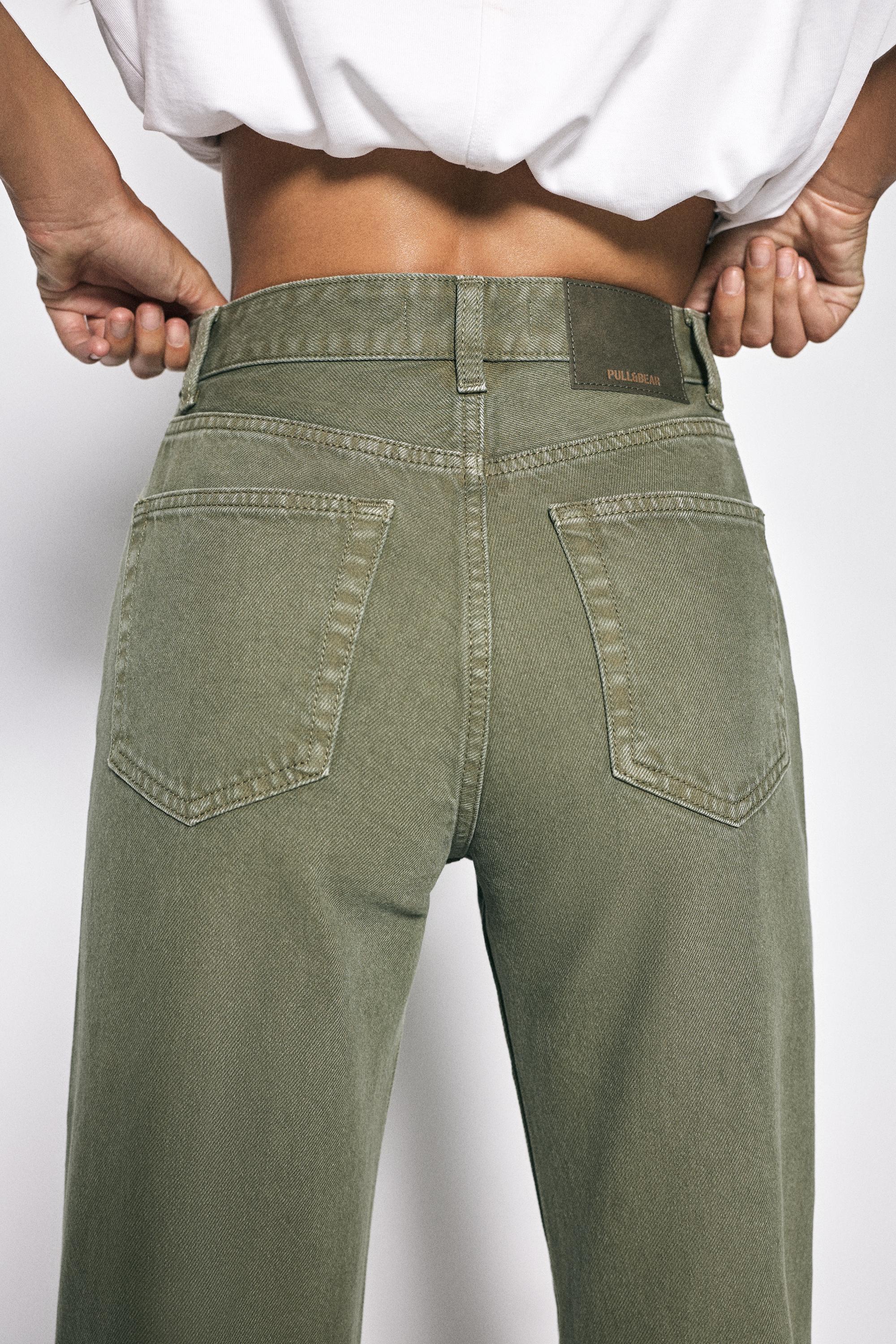 High-waist wide straight-leg jeans — Khaki
