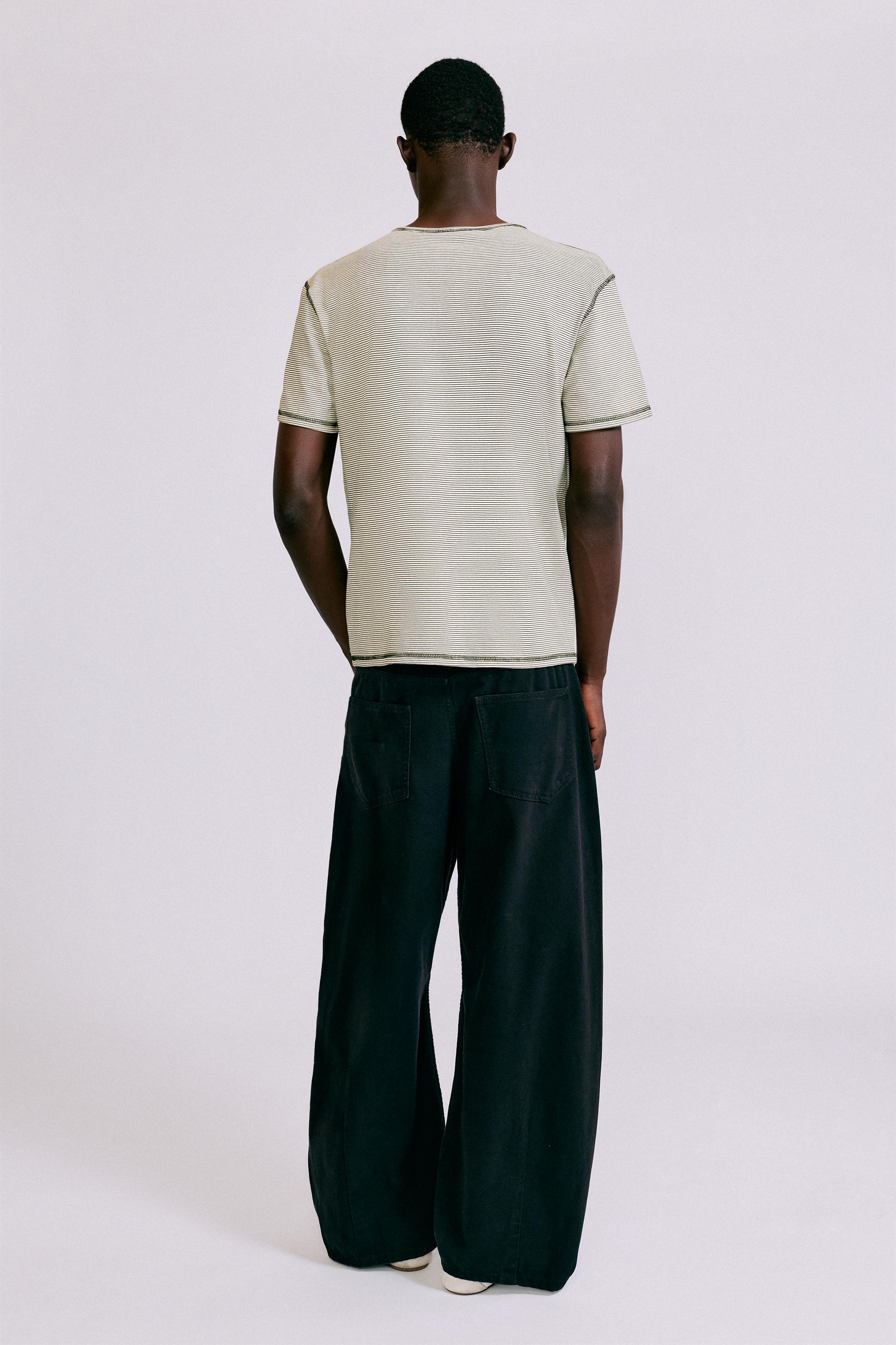 Striped henley neck T-shirt — Striped
