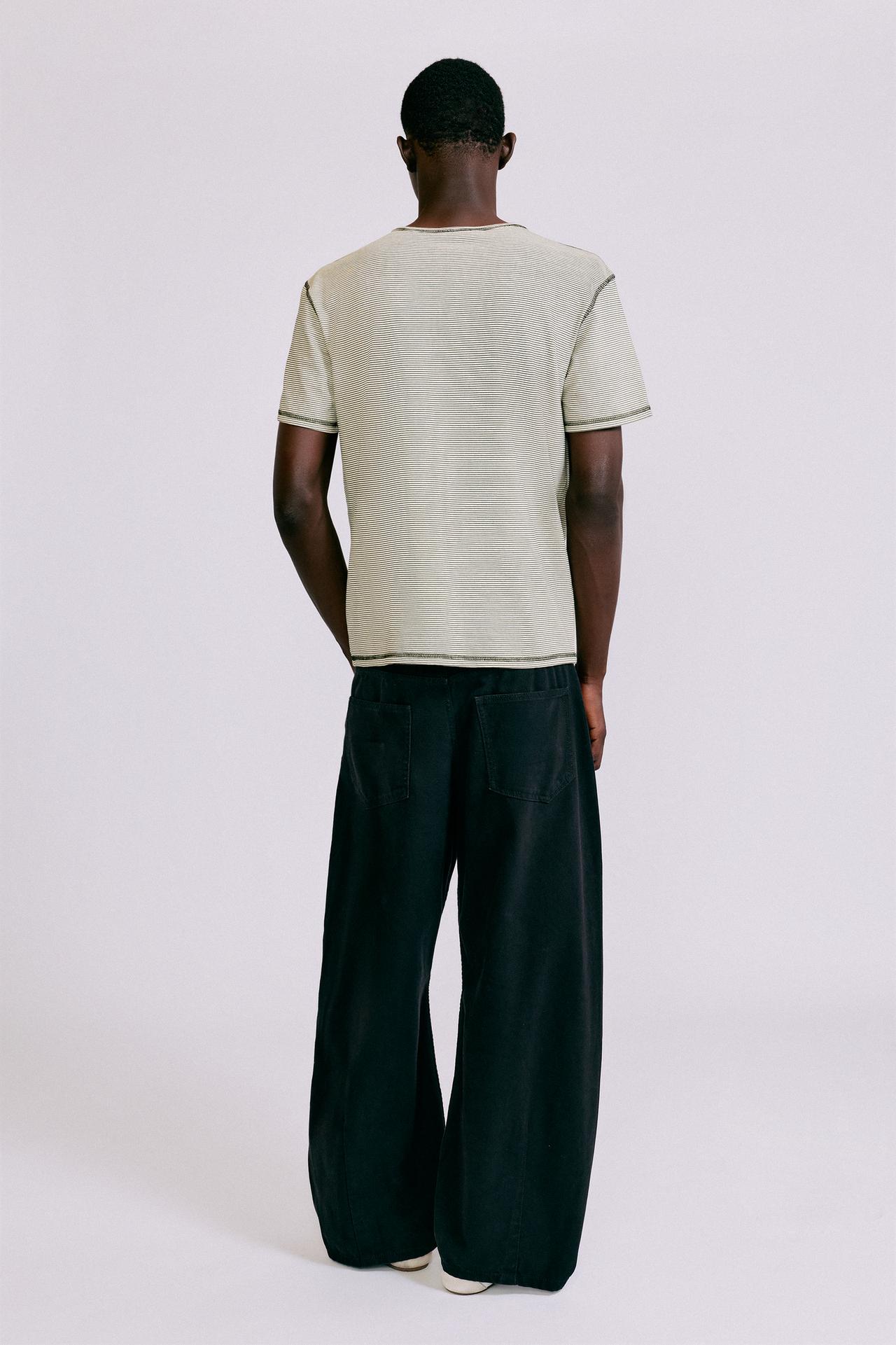 Striped henley neck T-shirt — Striped