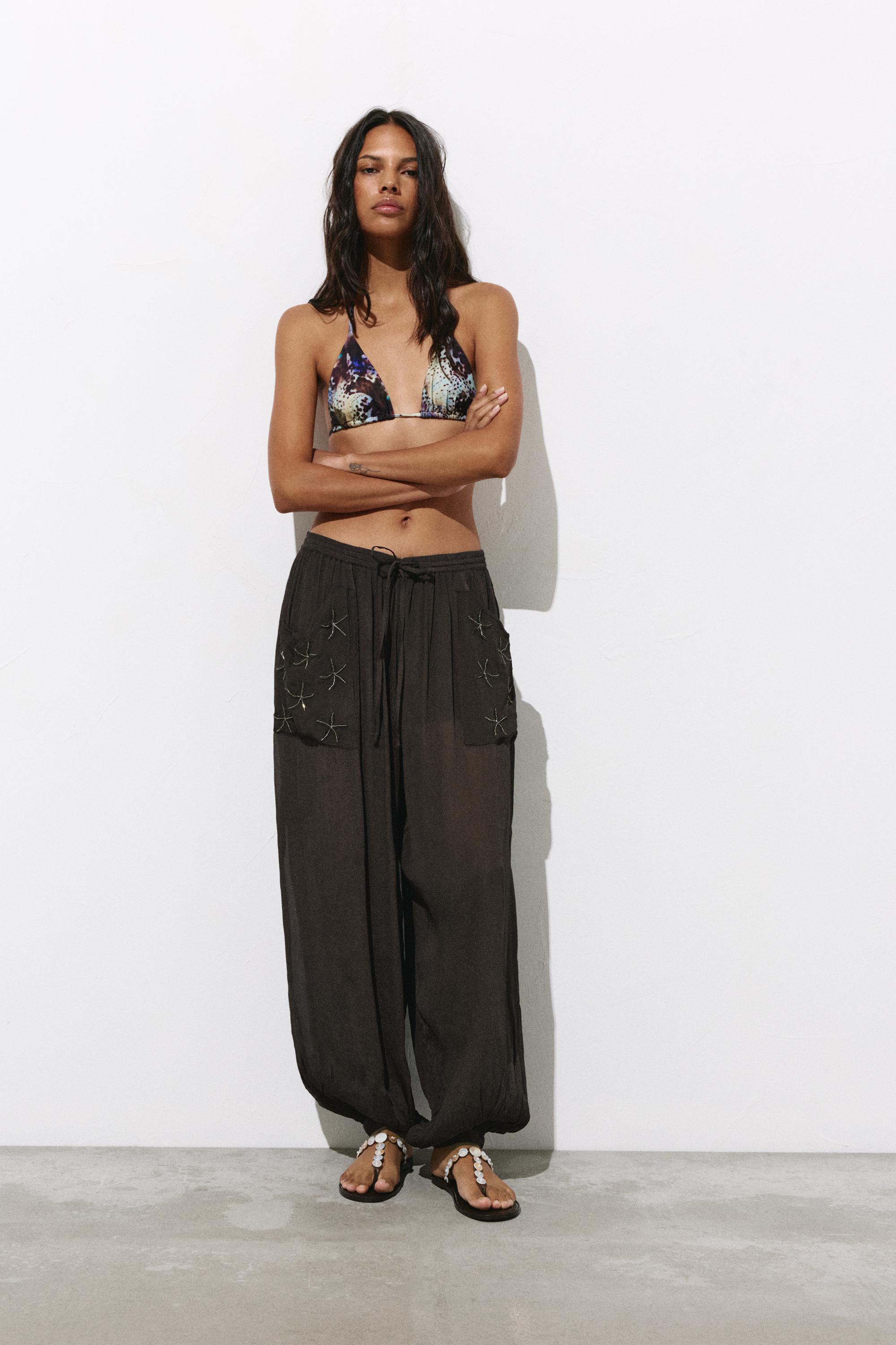 Beaded sarouel trousers — Brown