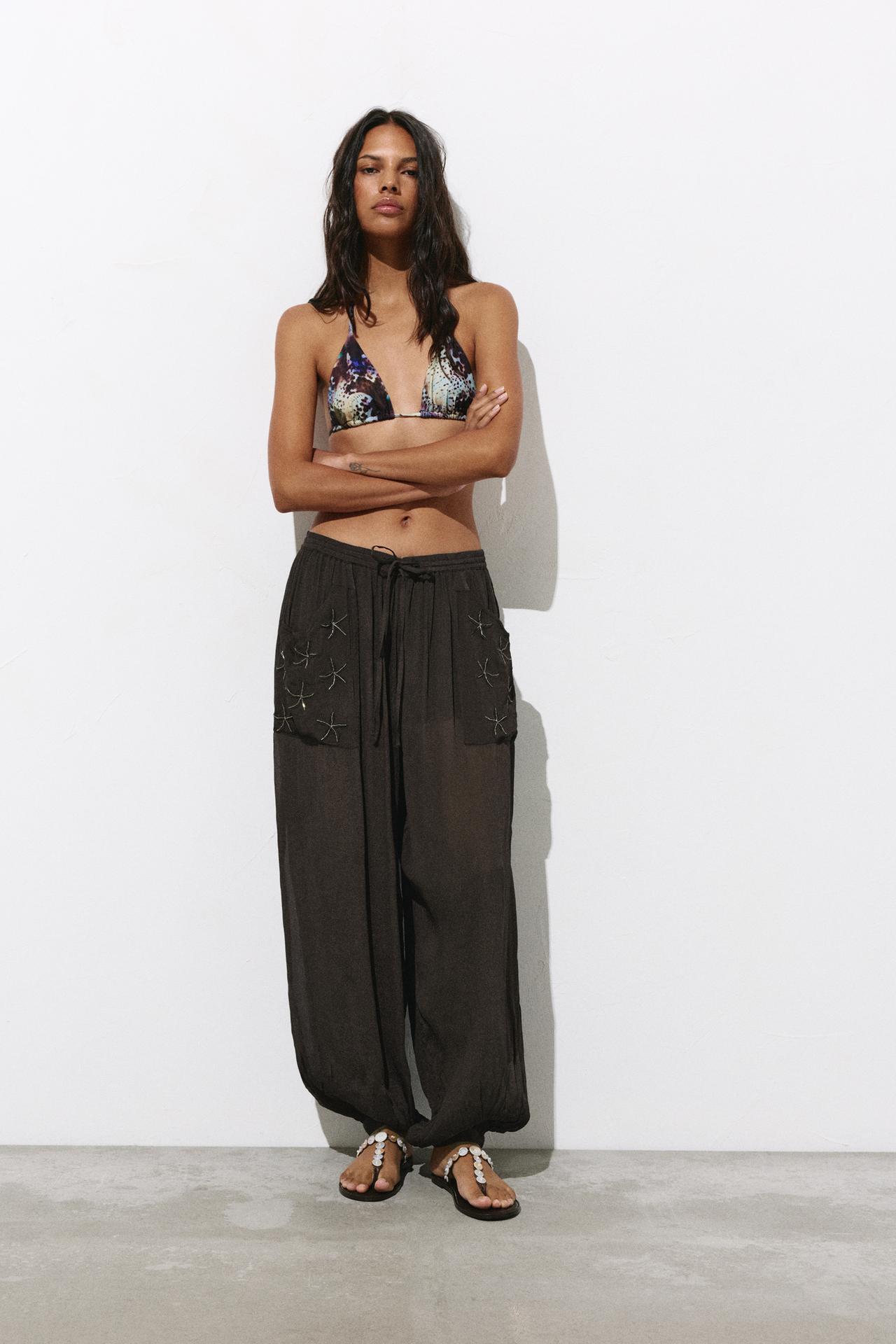 Beaded sarouel trousers — Brown