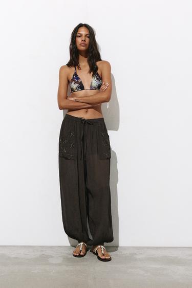 Beaded sarouel trousers — Brown 1