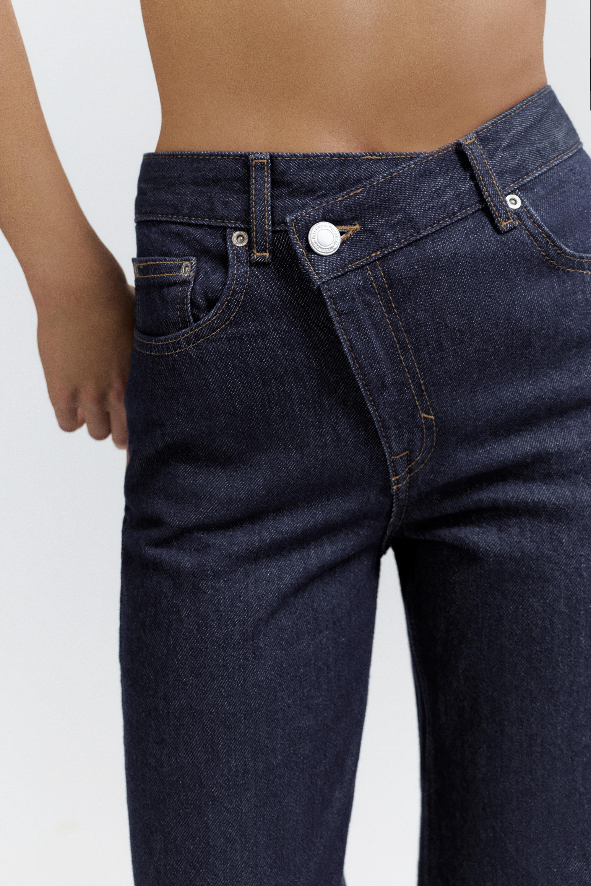 Straight-leg jeans with crossover waistband — Navy