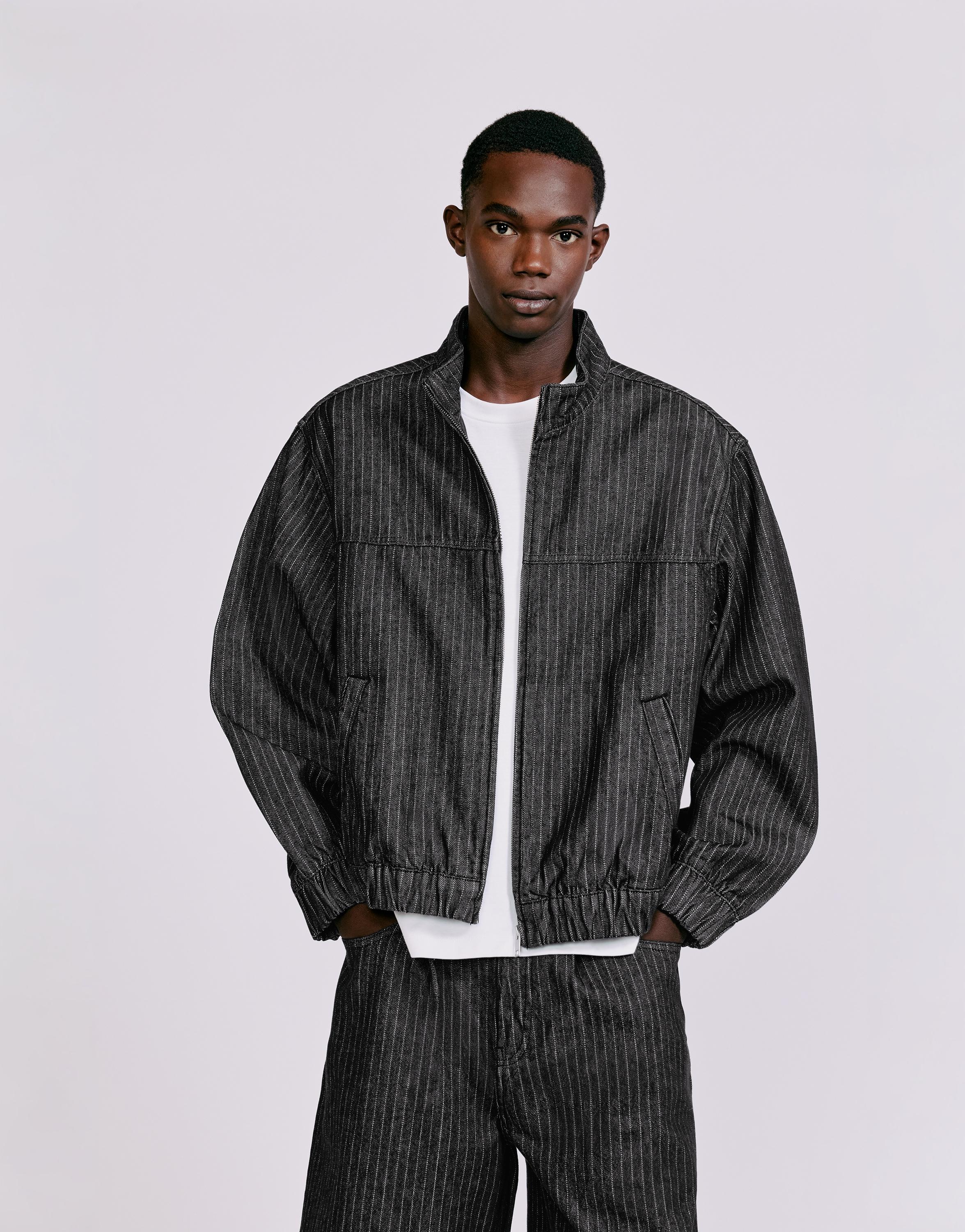 Striped denim jacket — Black