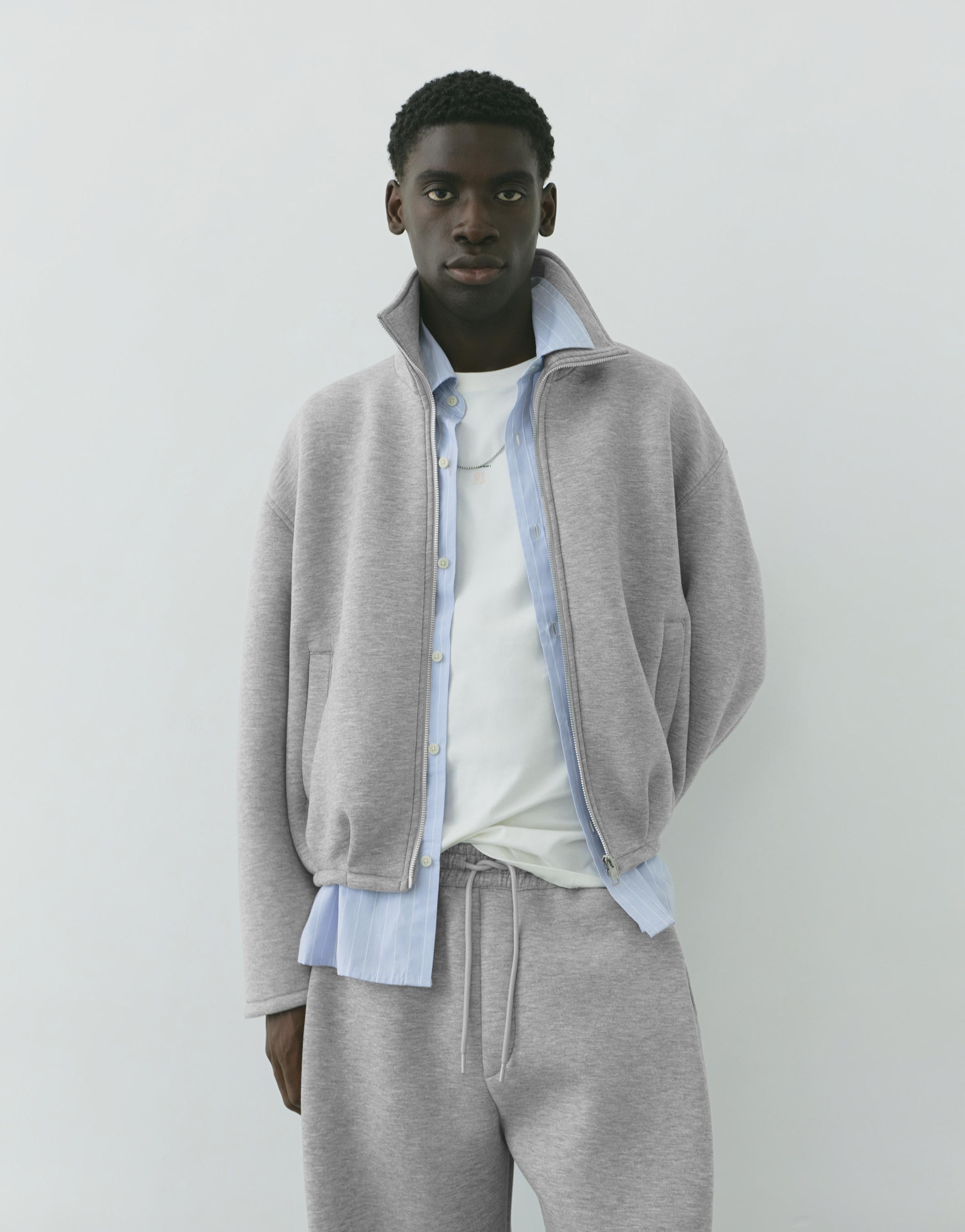 Neoprene-effect zip-up jacket — Grey marl