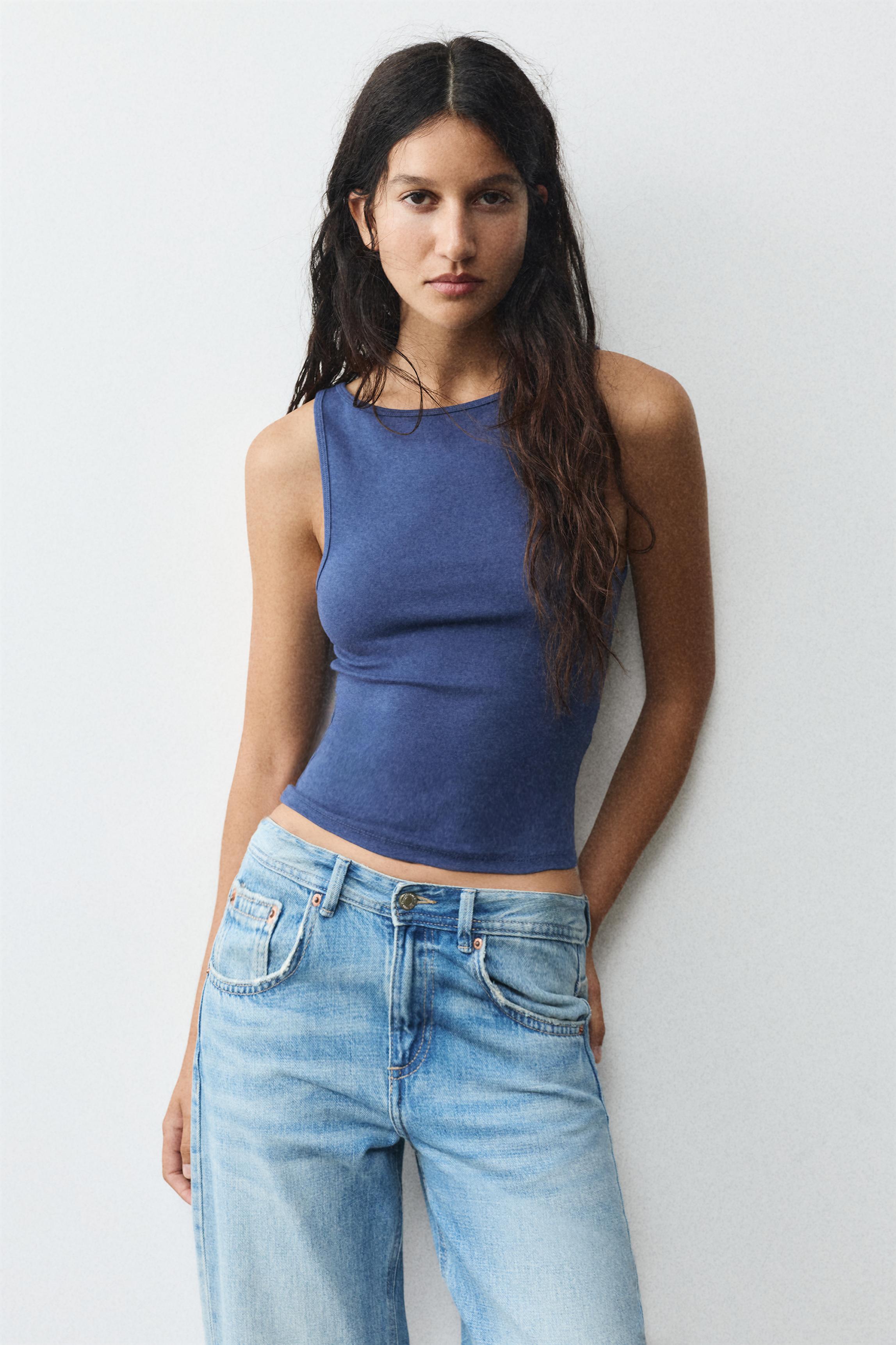 Boat neck tank top — Navy