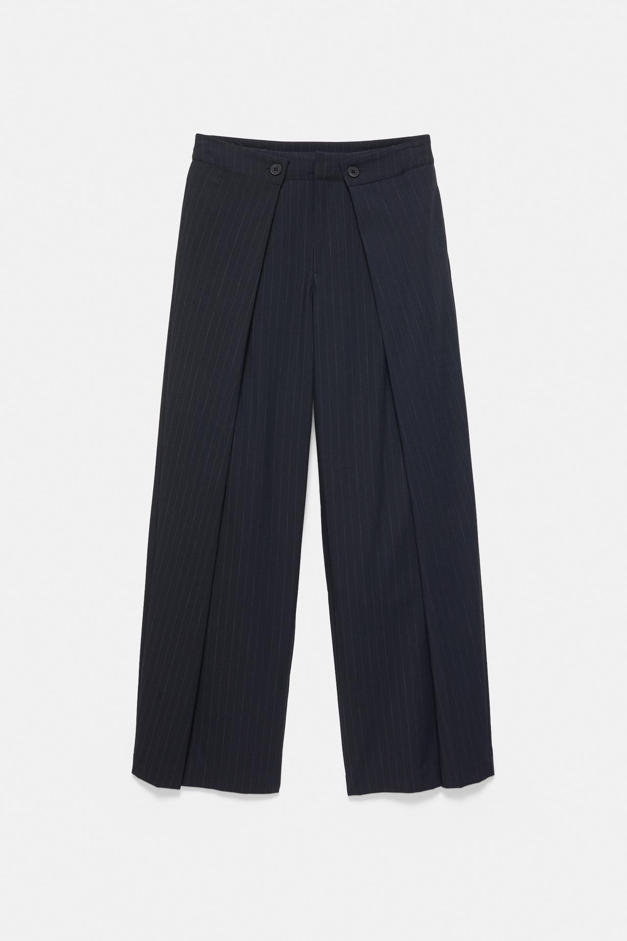 Wide-leg pinstripe trousers — Dark navy