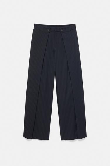Wide-leg pinstripe trousers — Dark navy 4