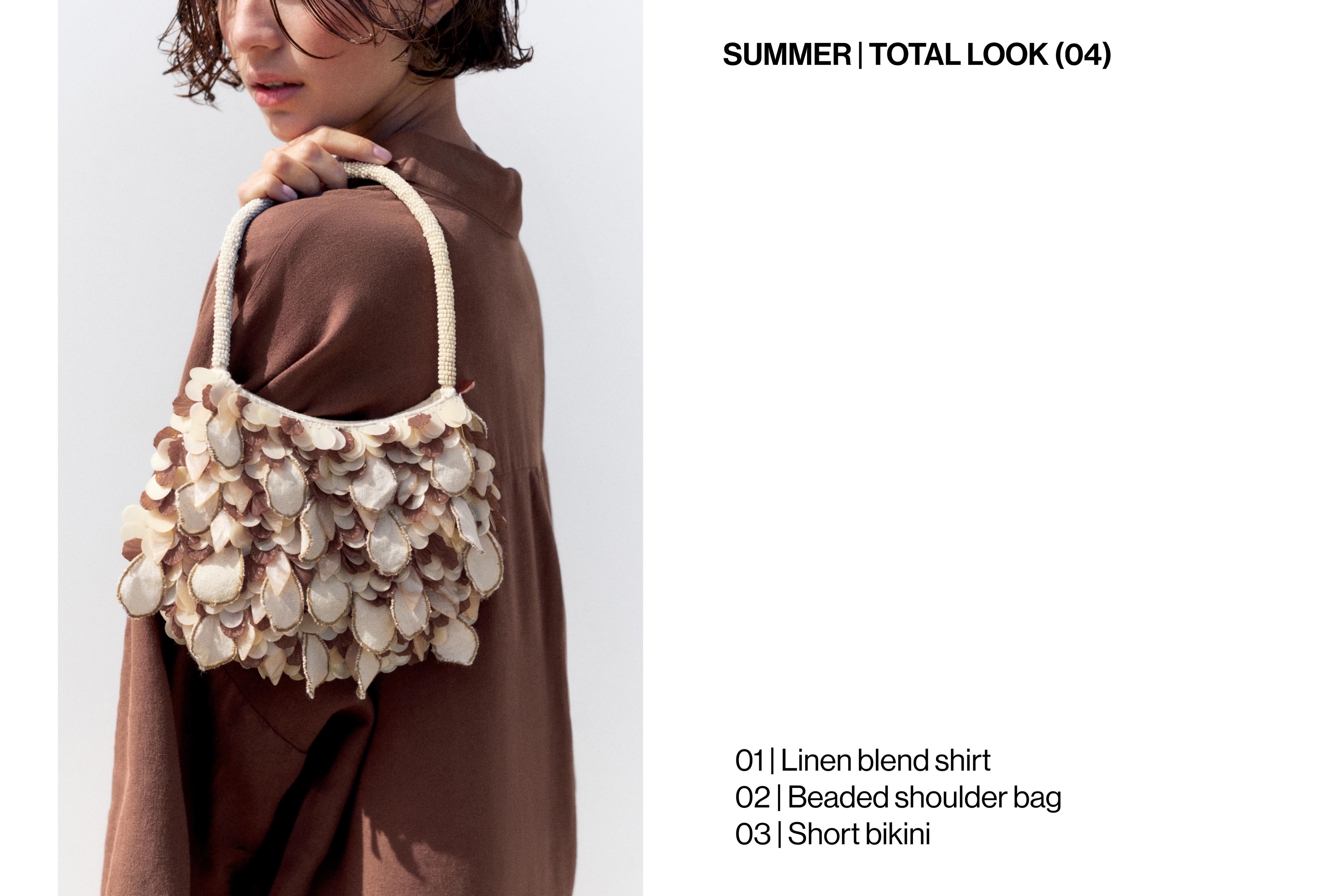 Beaded shoulder bag — Ecru