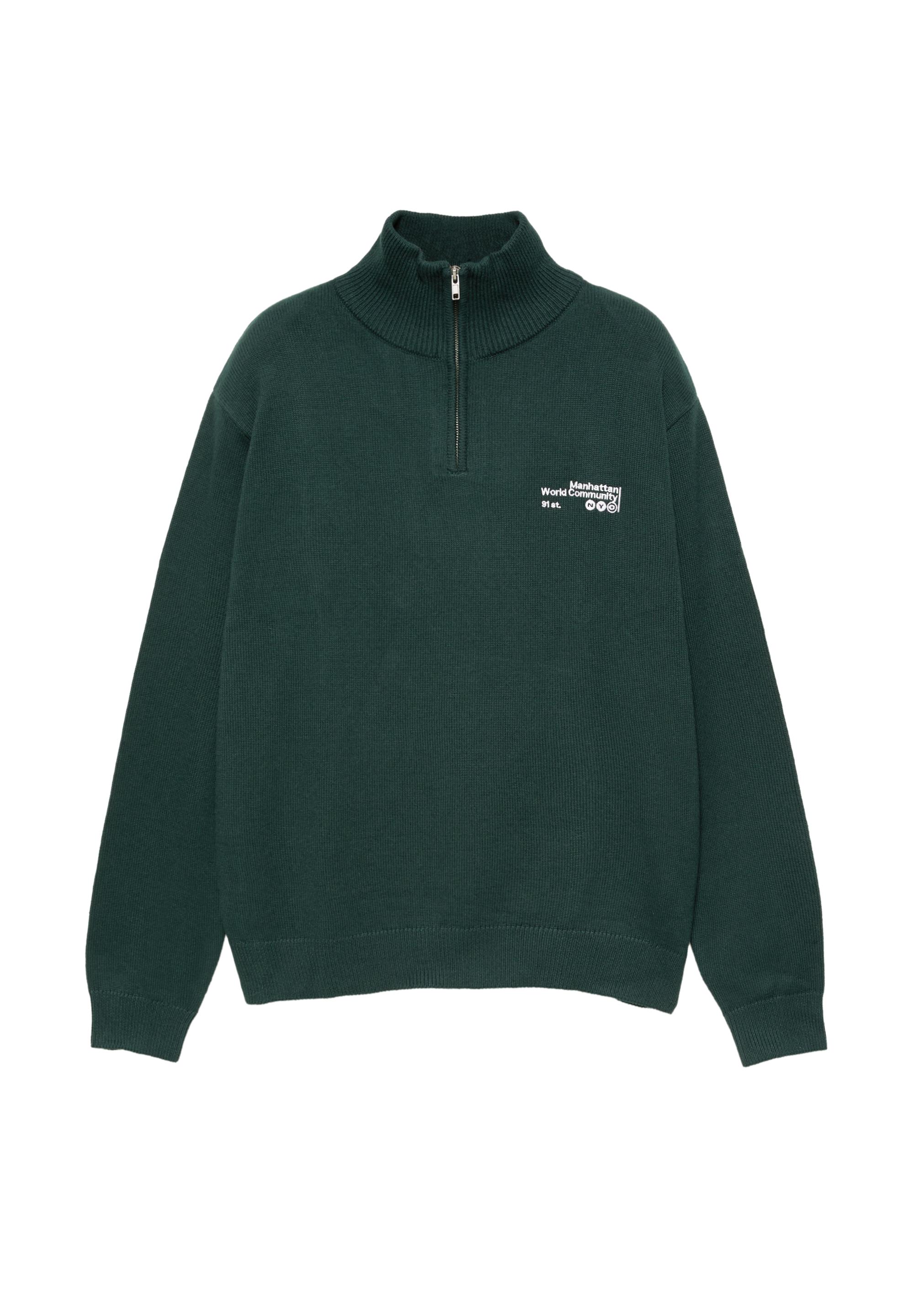 Embroidered quarter-zip sweatshirt — Dark green