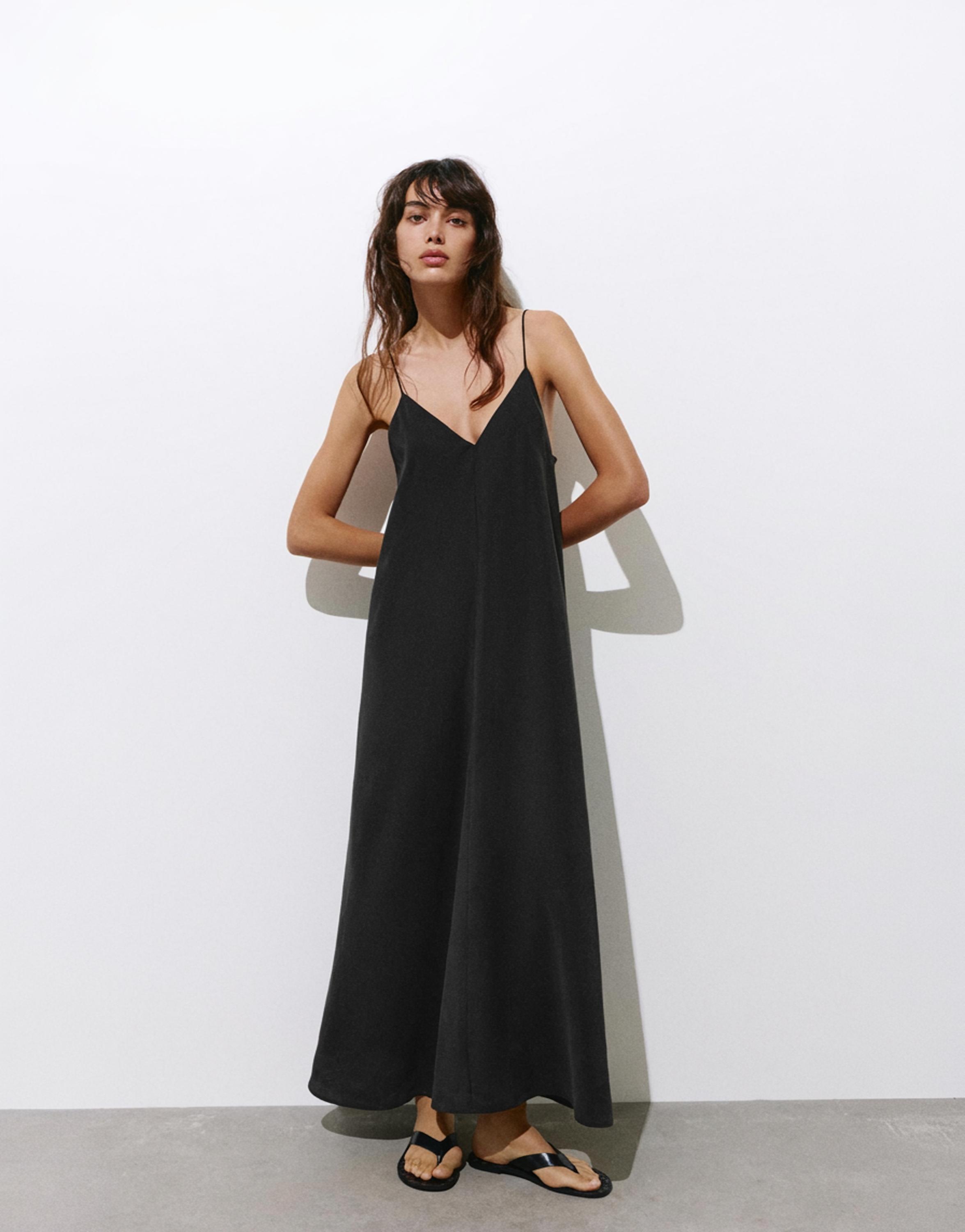 Strappy flowing modal midi dress — Anthracite grey