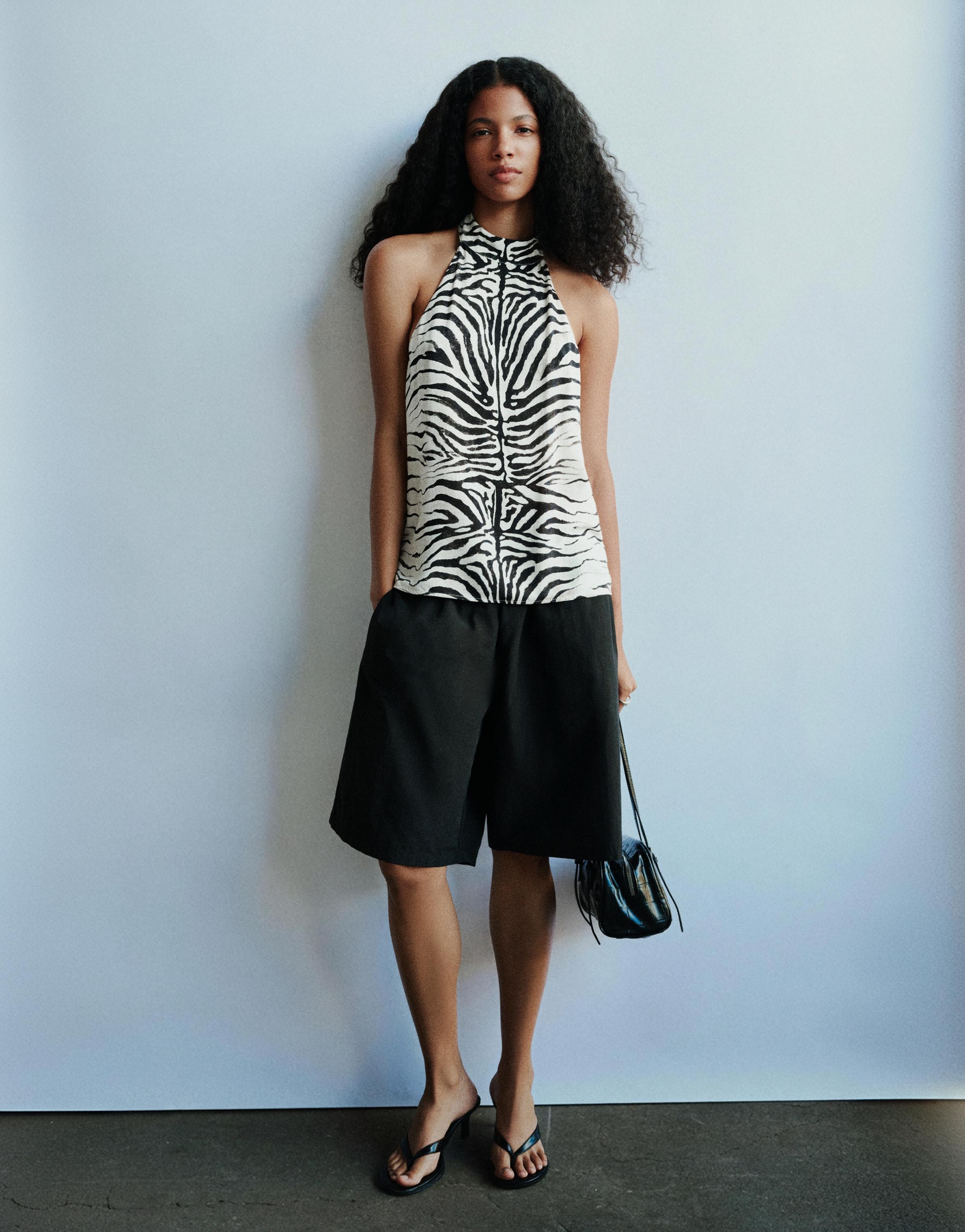 Zebra print halter top — Ice