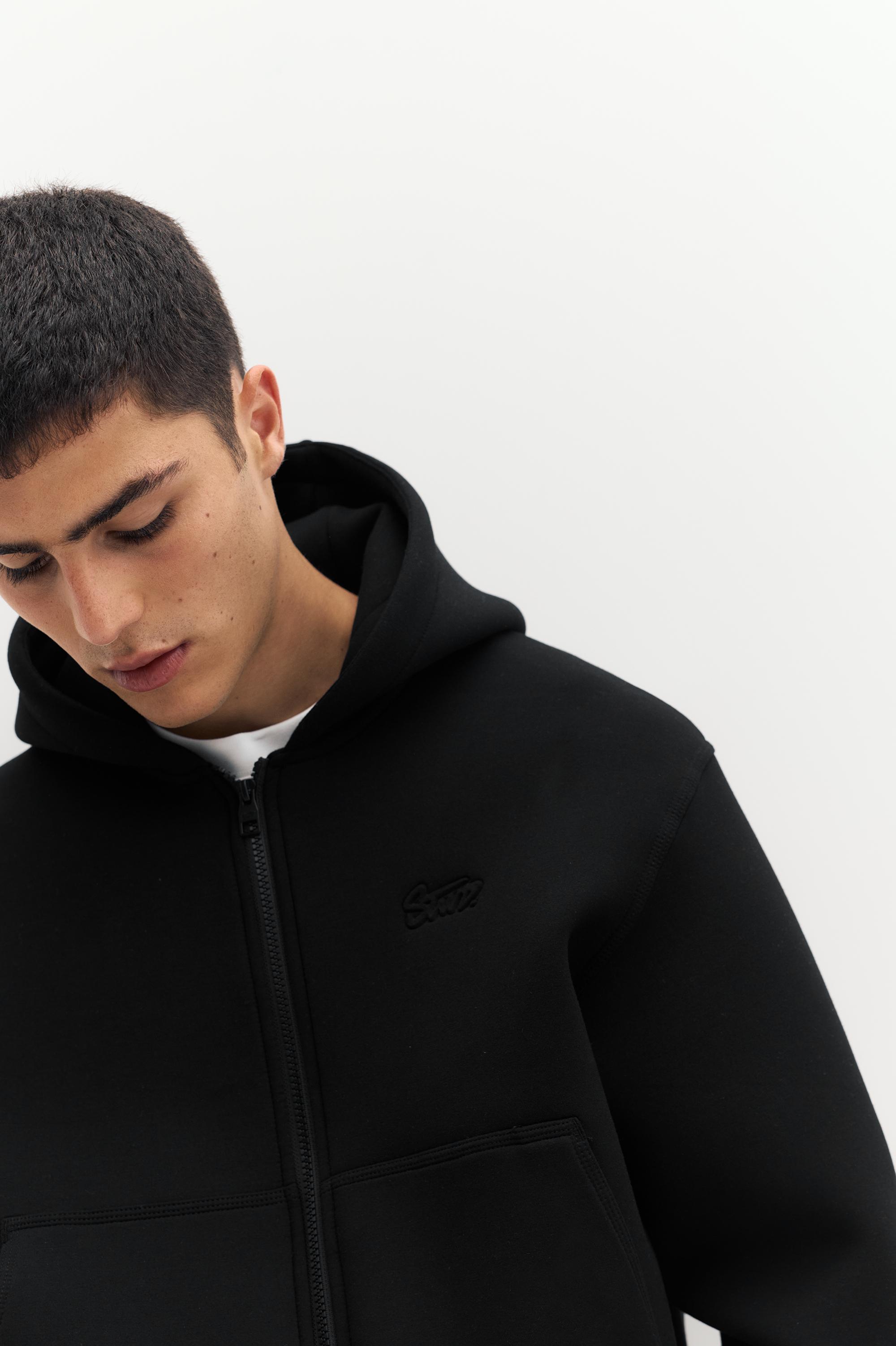 Neoprene-effect hoodie — Black