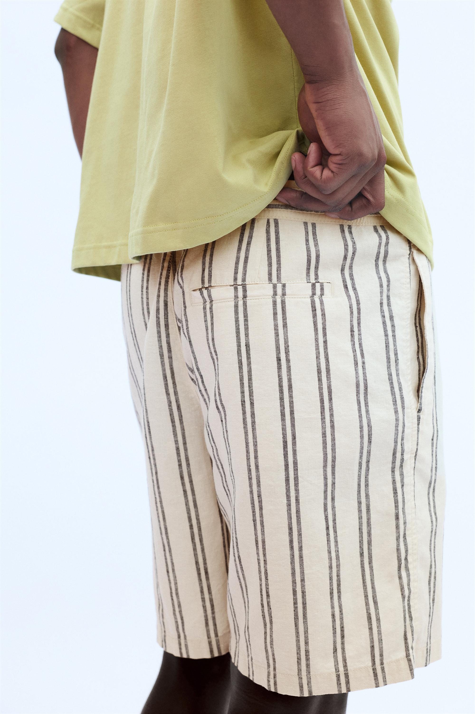 Linen blend jogger Bermuda shorts — White/Marble