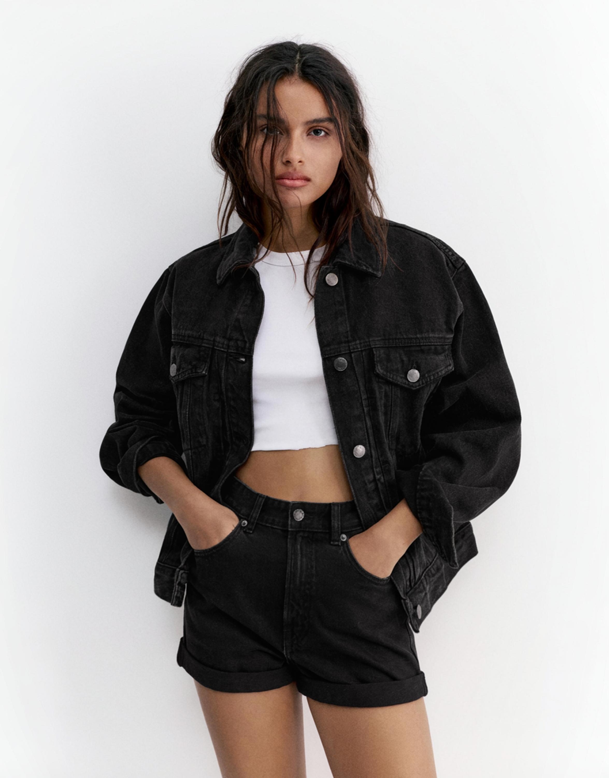 Mom fit paçası kıvrık denim şort - Görsel 96