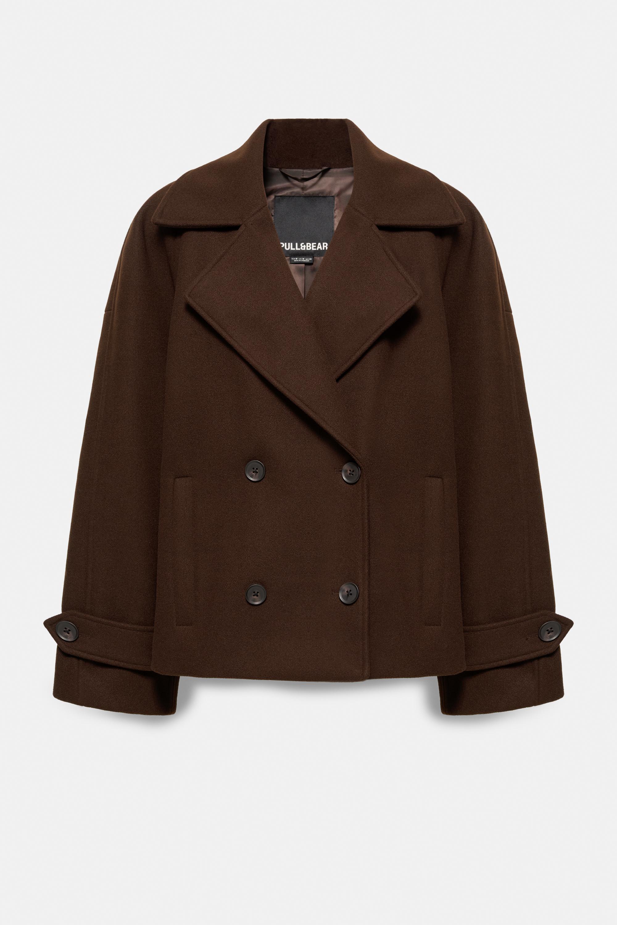 Short felt texture coat — Chocolate