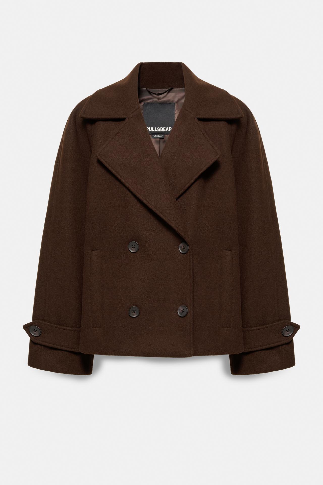 Short felt texture coat — Chocolate