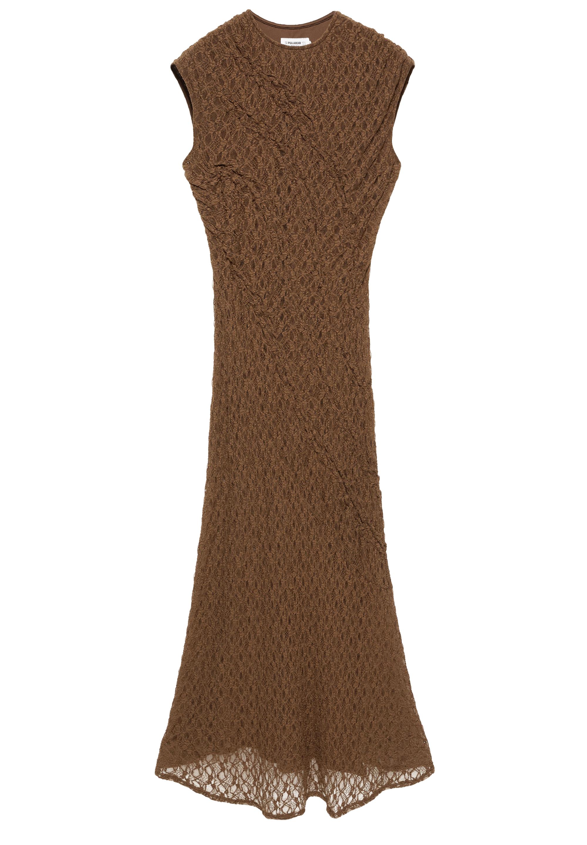 Fitted lace midi dress — Brown