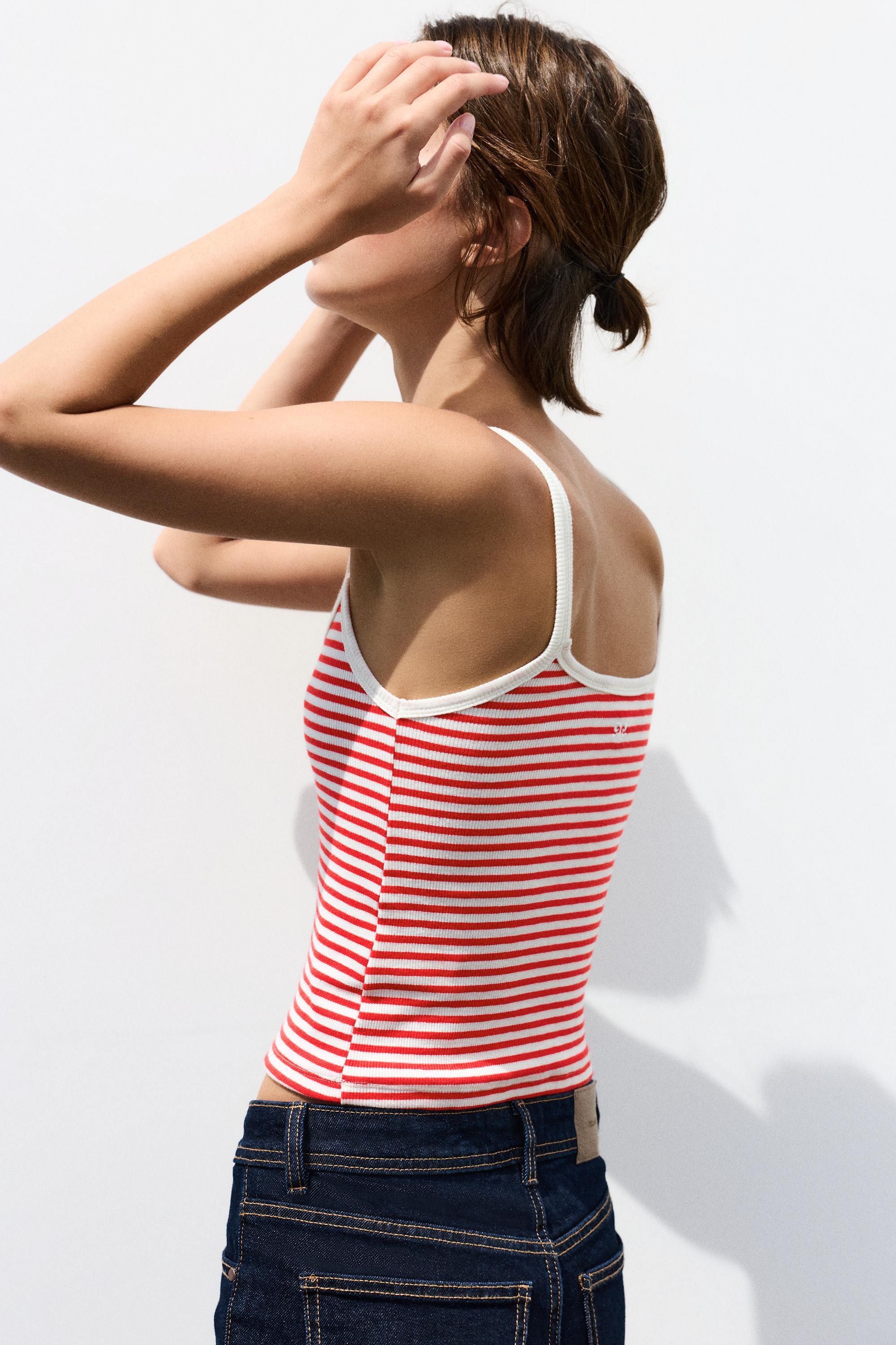 Striped strappy top — Red