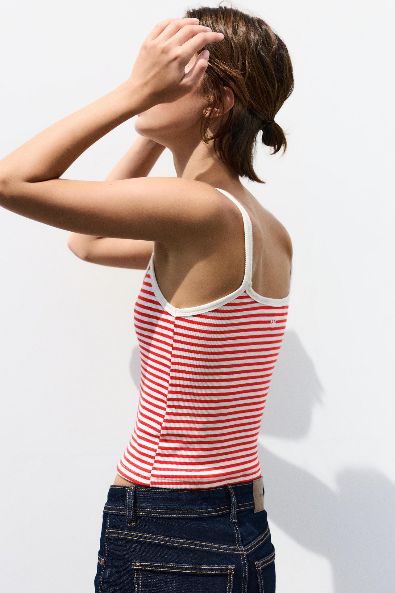Striped strappy top — Red