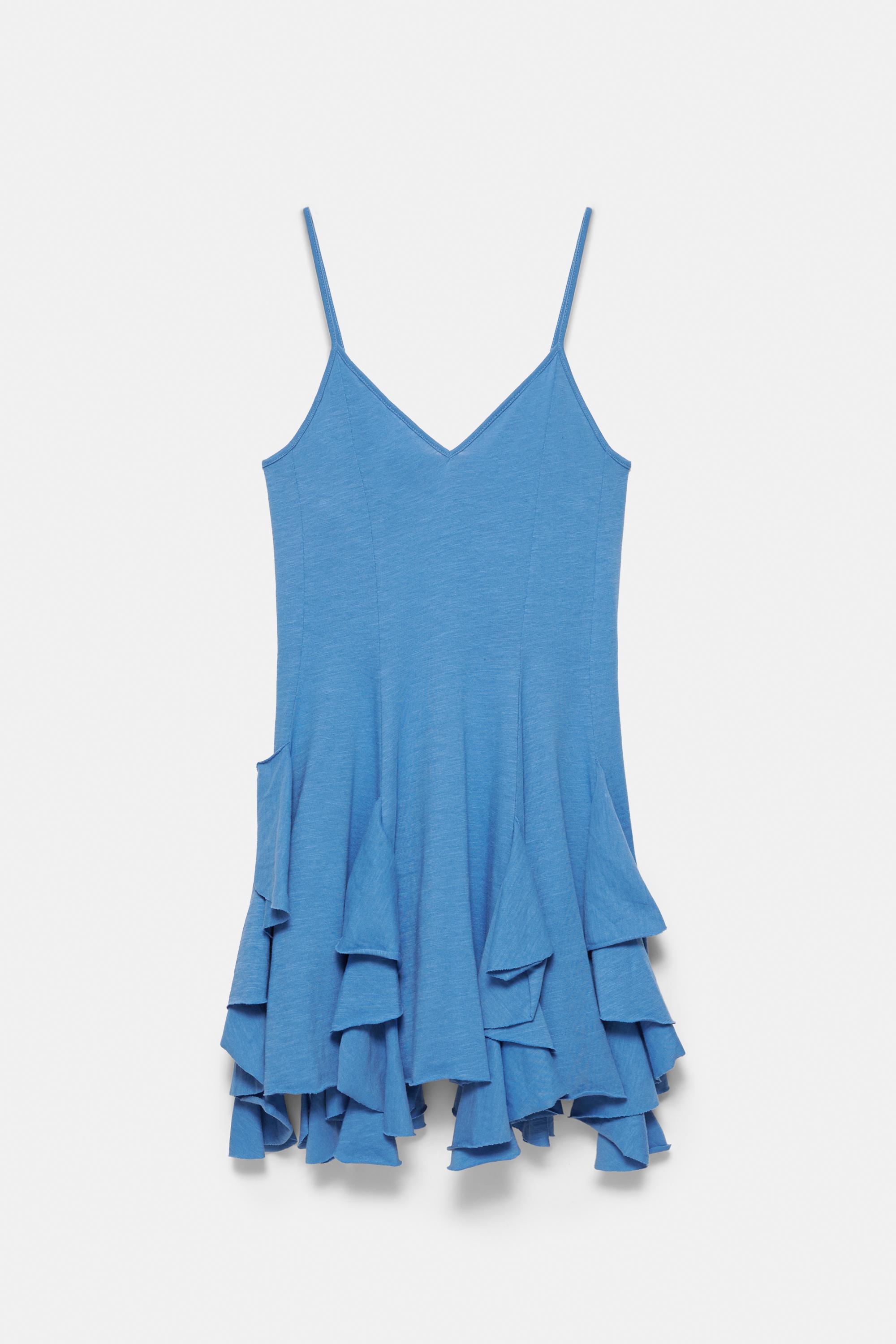Short strappy flared dress — Blue