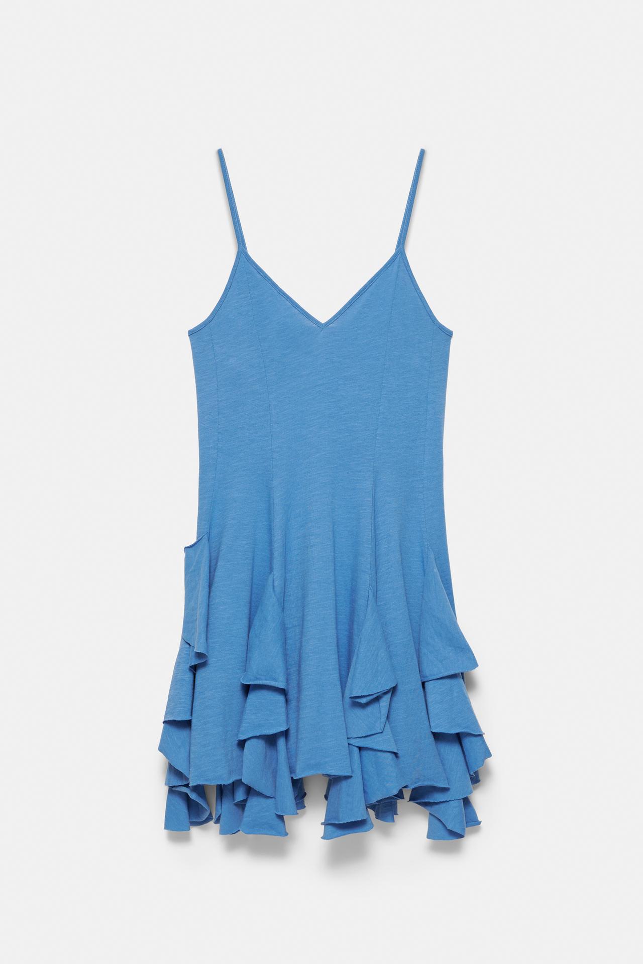 Short strappy flared dress — Blue