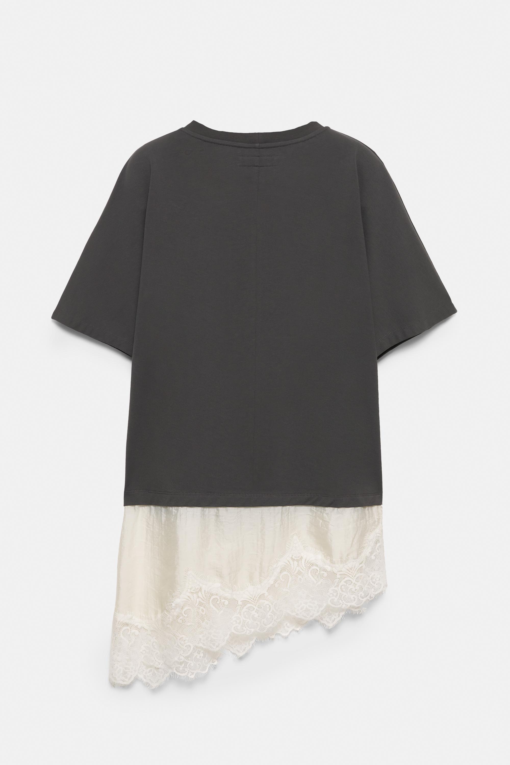 Contrast T-shirt with lace hem — Anthracite grey