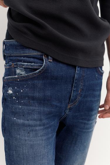 Paint splatter ripped skinny jeans — Medium blue 3