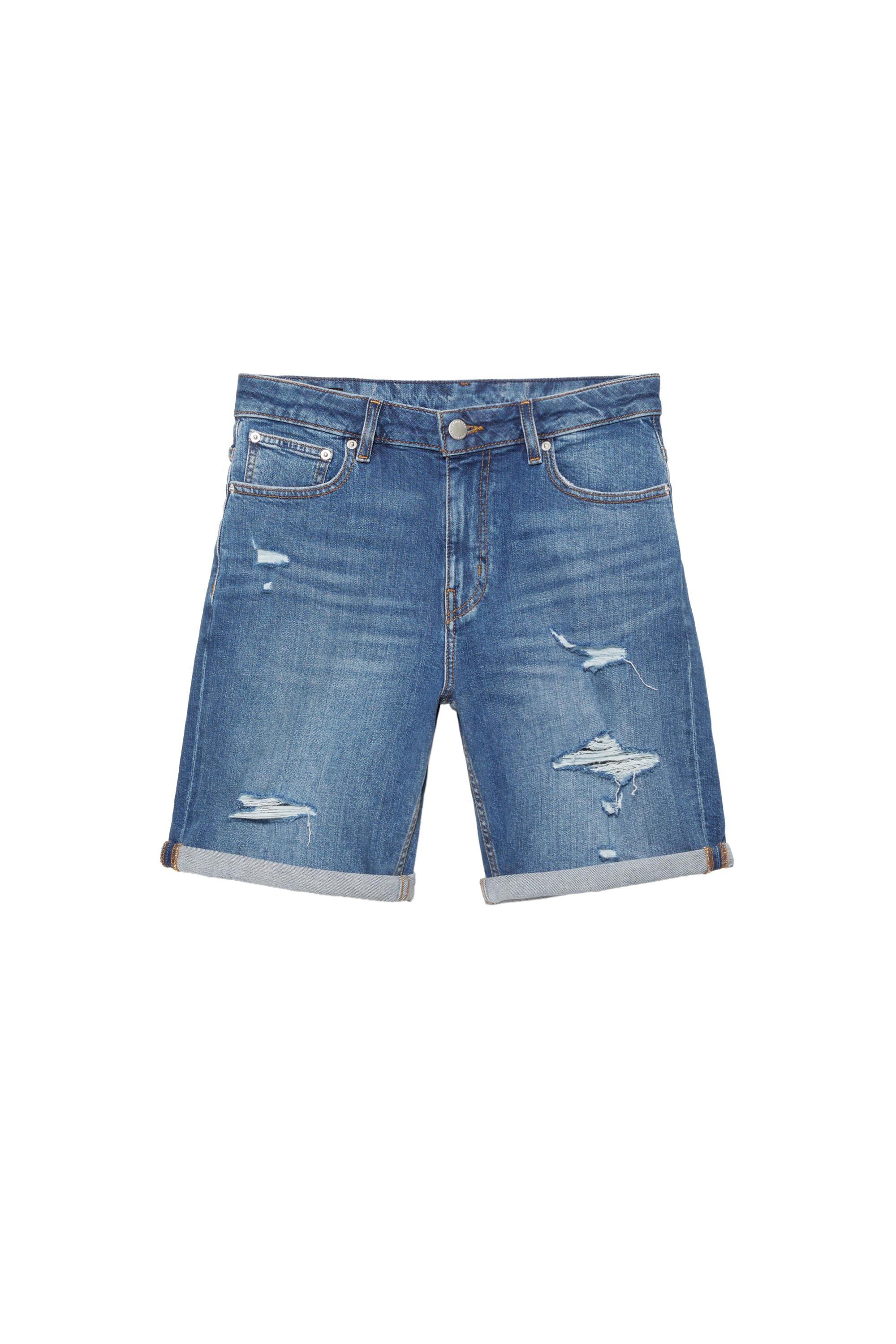 Distressed denim bermuda - Görsel 5