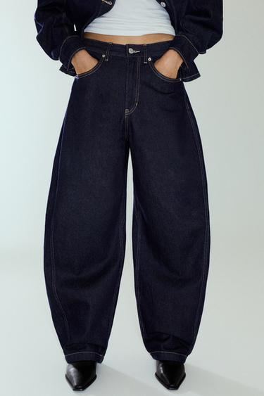 Balloon jeans with belt loop — Navy 2