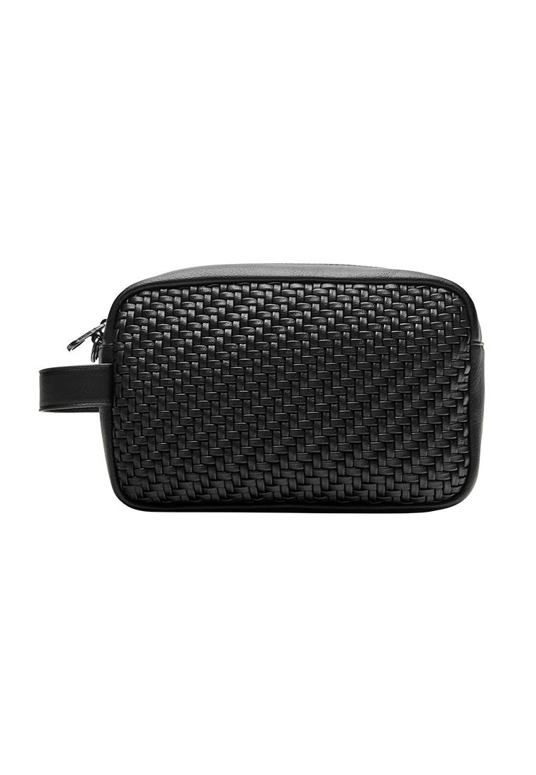 Woven wash bag with handle — Black (alternate view)