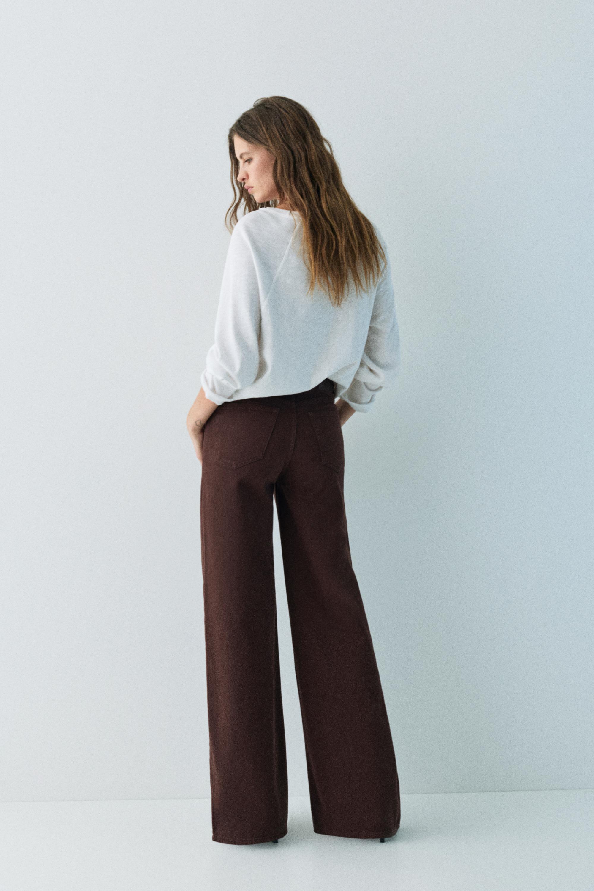 Wide leg jeans with crossover waistband — Brown