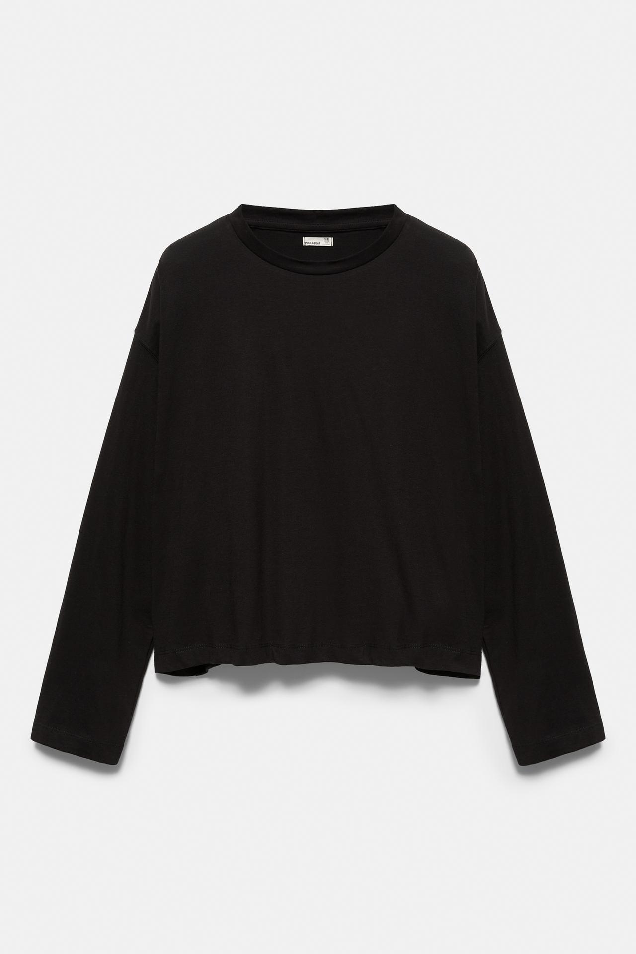 Boxy-fit long sleeve T-shirt — Black