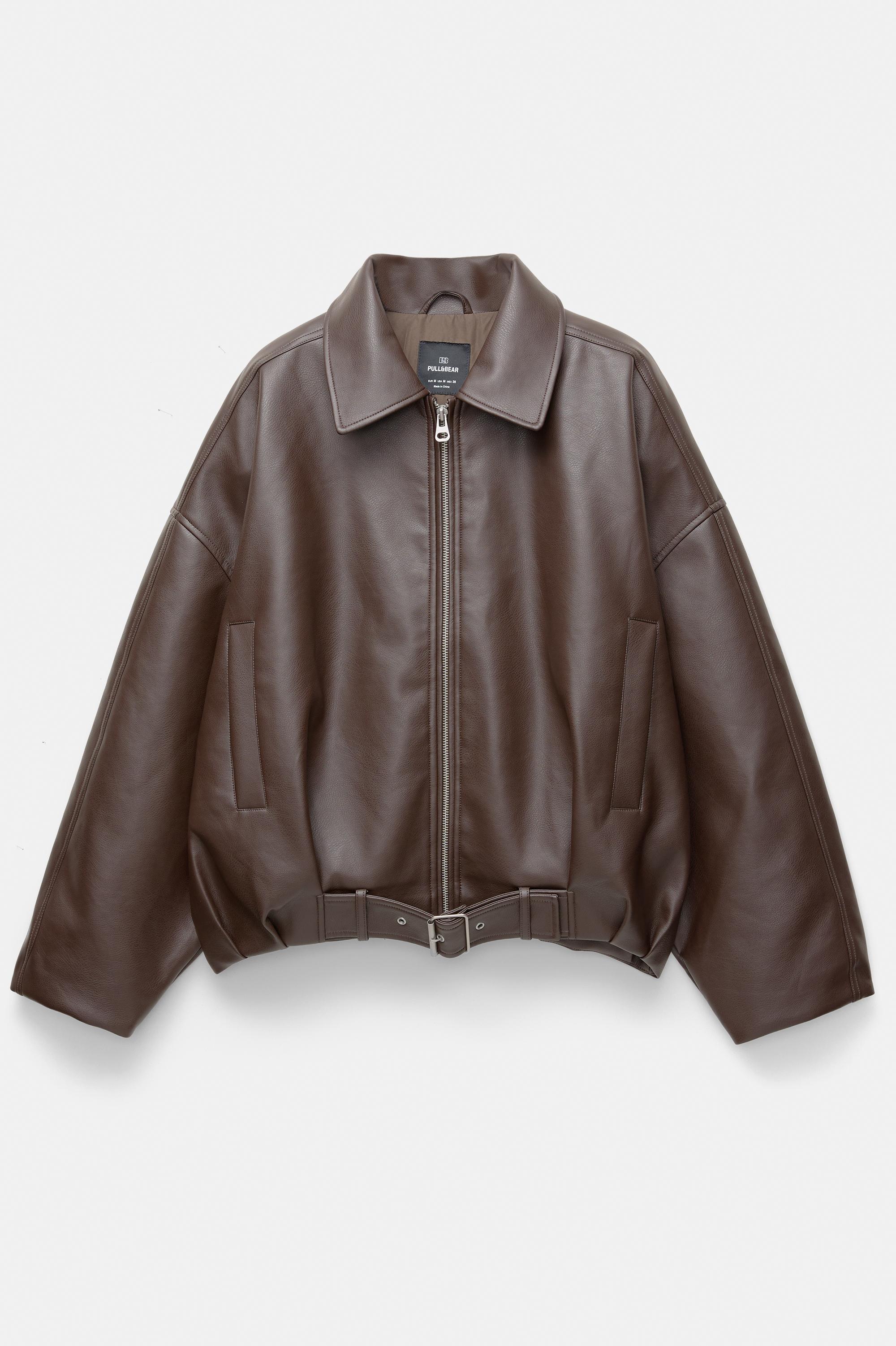 Leather effect balloon jacket — Chocolate