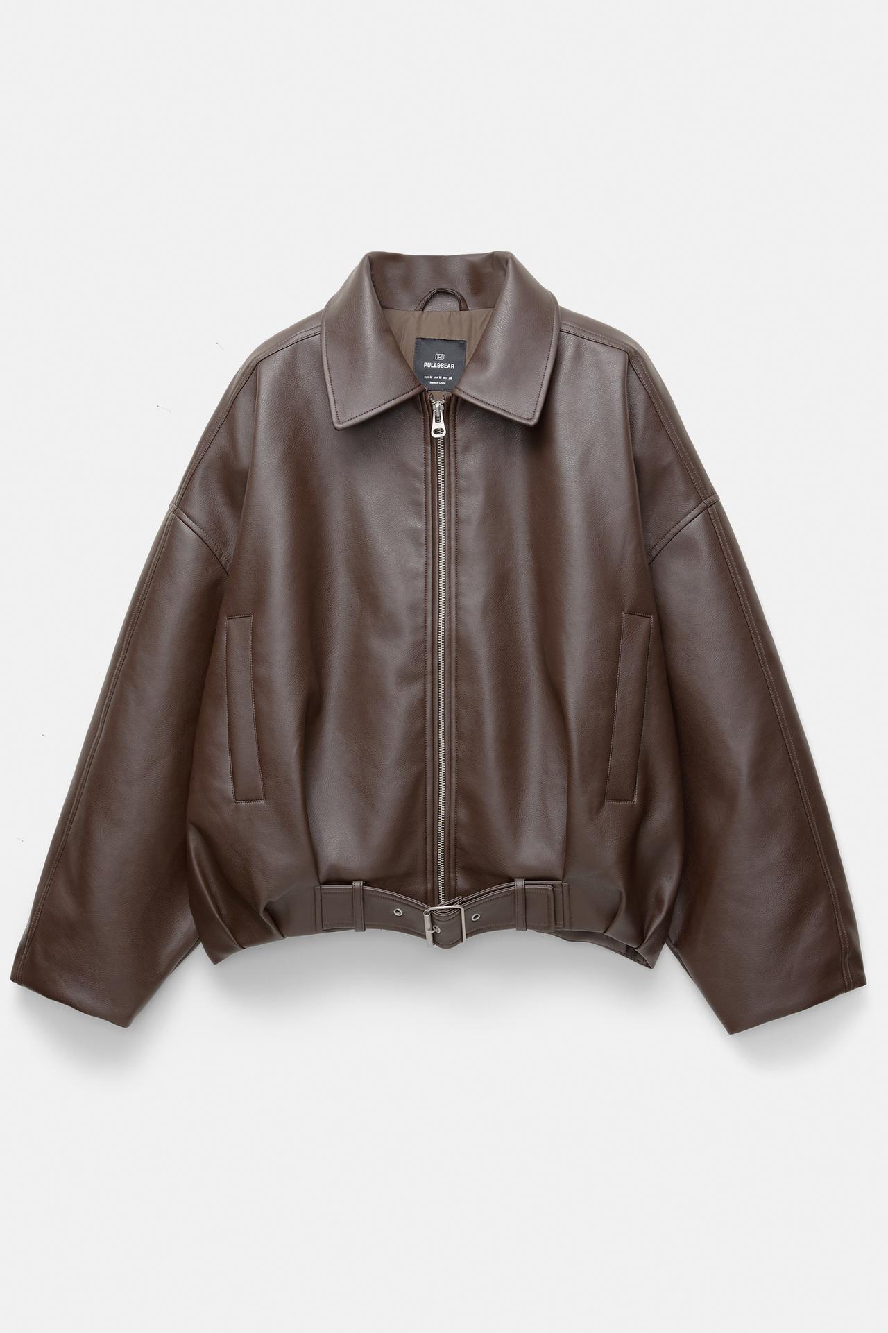 Leather effect balloon jacket — Chocolate