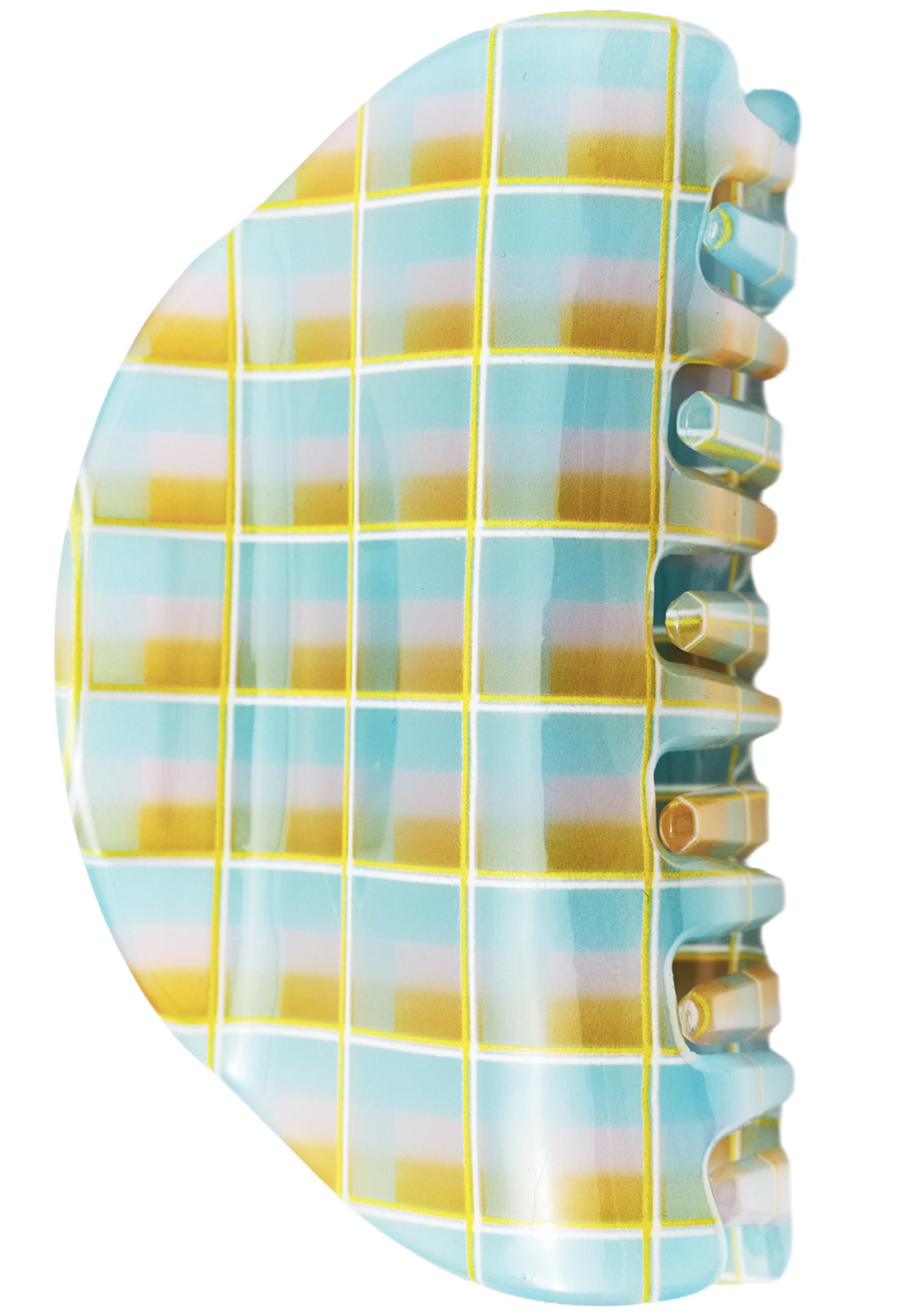 Curved check hair clip — Pale blue