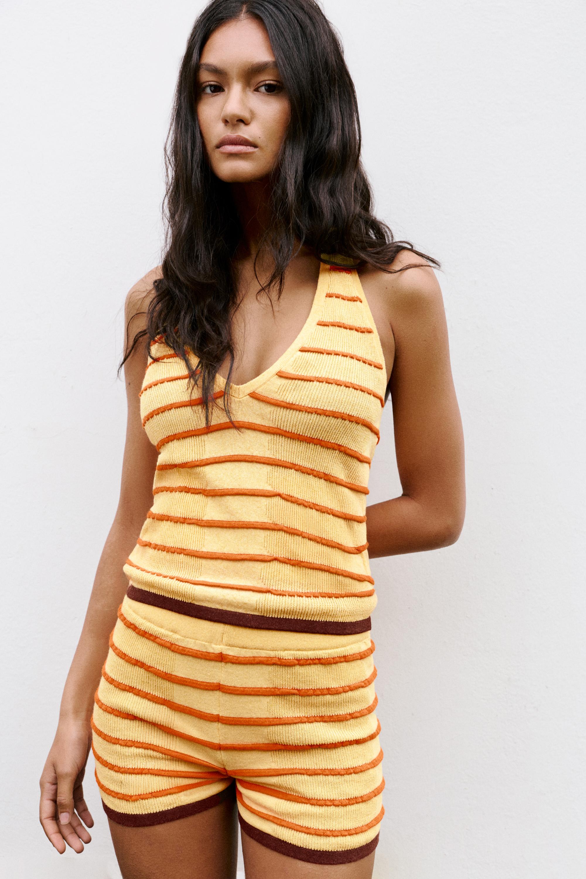 Striped knit halter top — Yellow