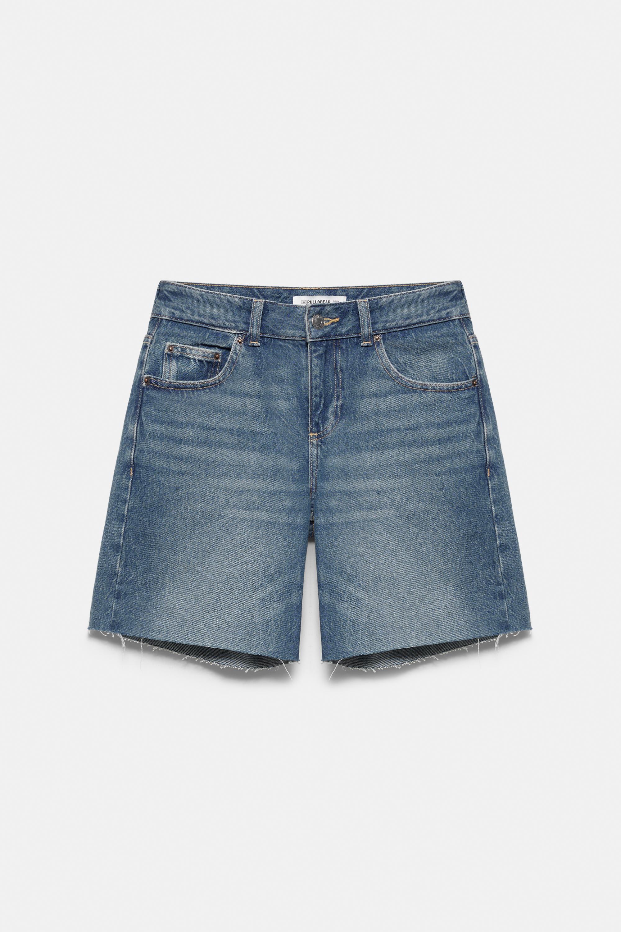 Low-rise denim Bermuda shorts — Medium blue