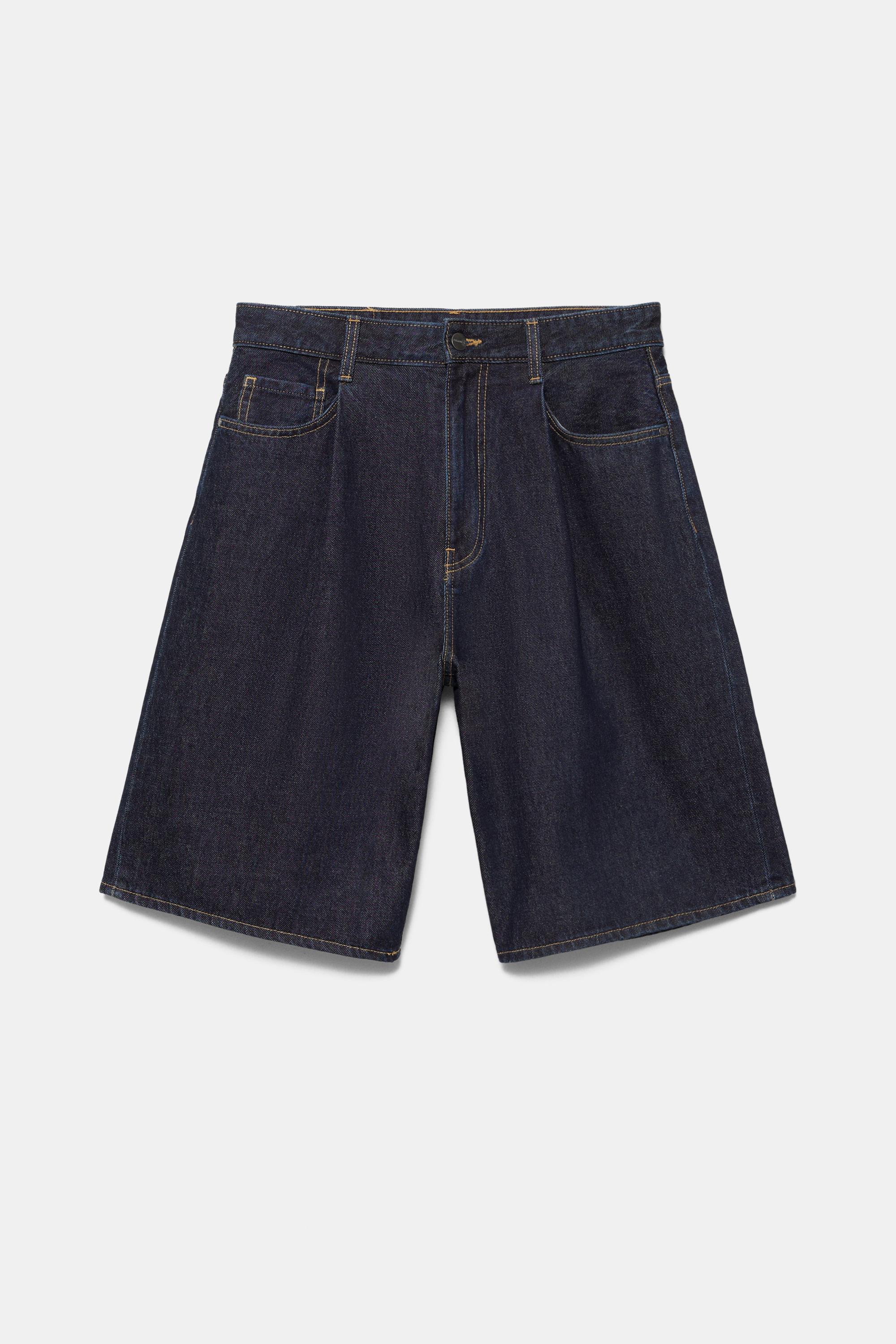 Pens detaylı geniş paça denim bermuda - Görsel 5