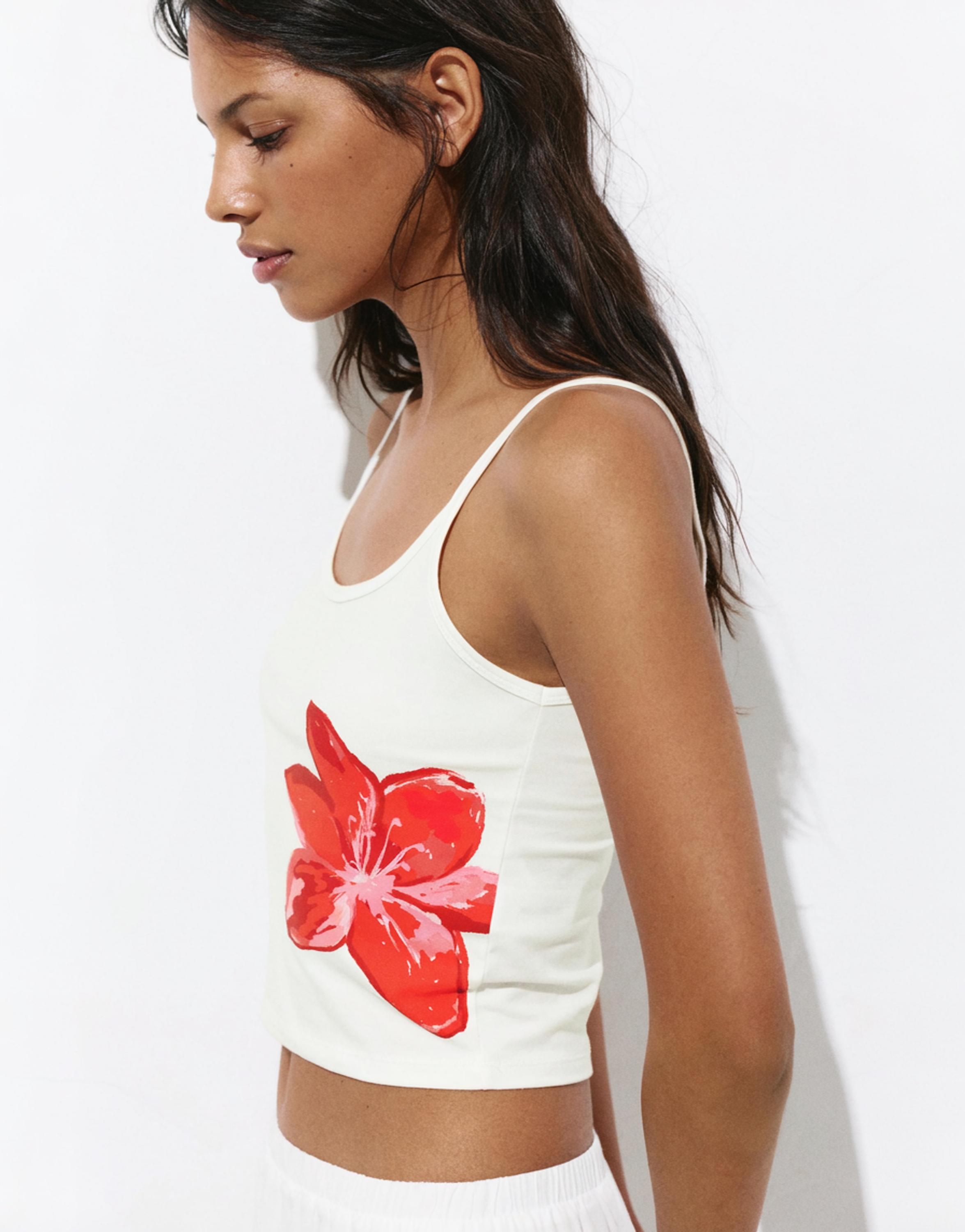 Hibiscus flower strappy top — Red