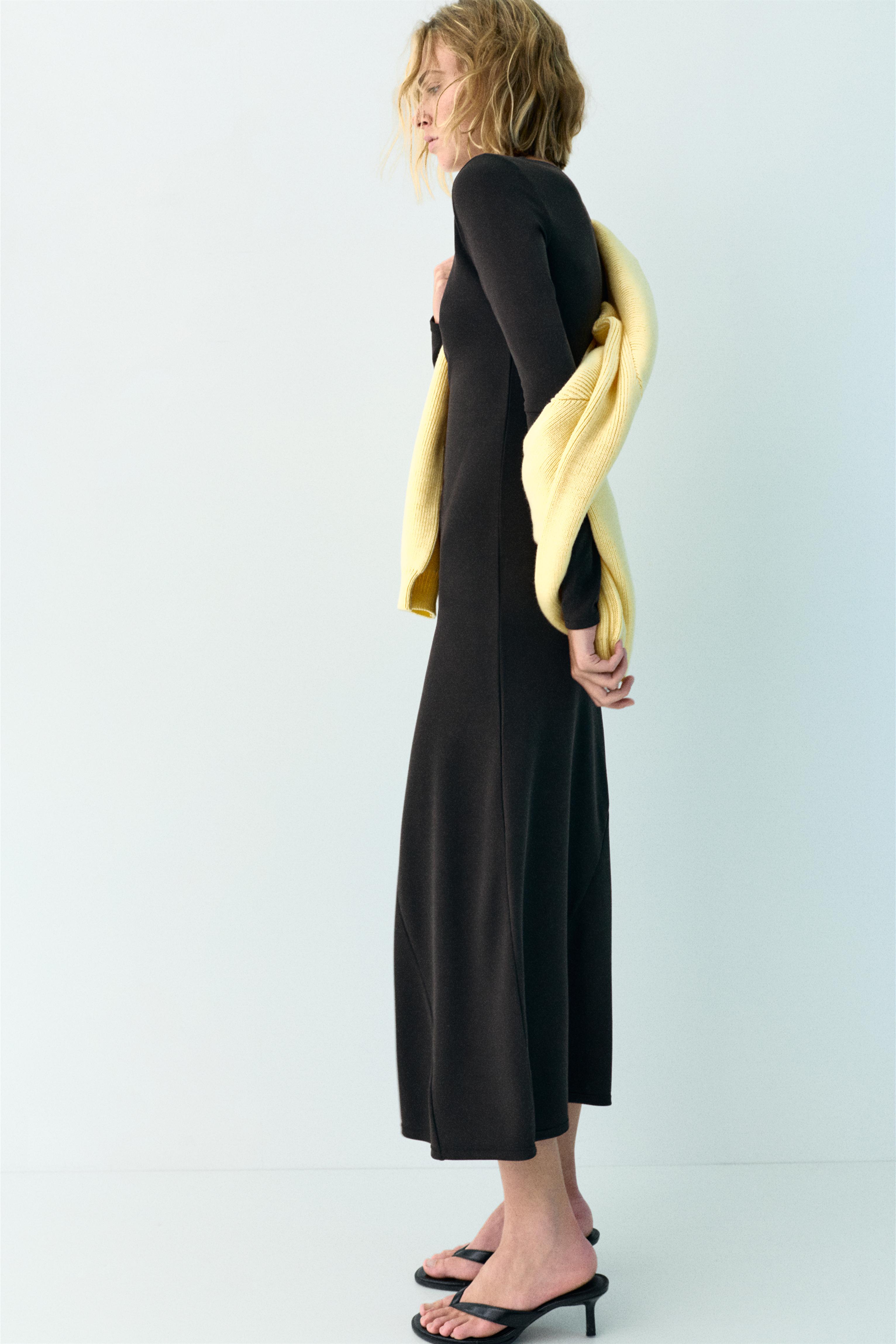 Fluid draped cupro midi dress — Anthracite grey
