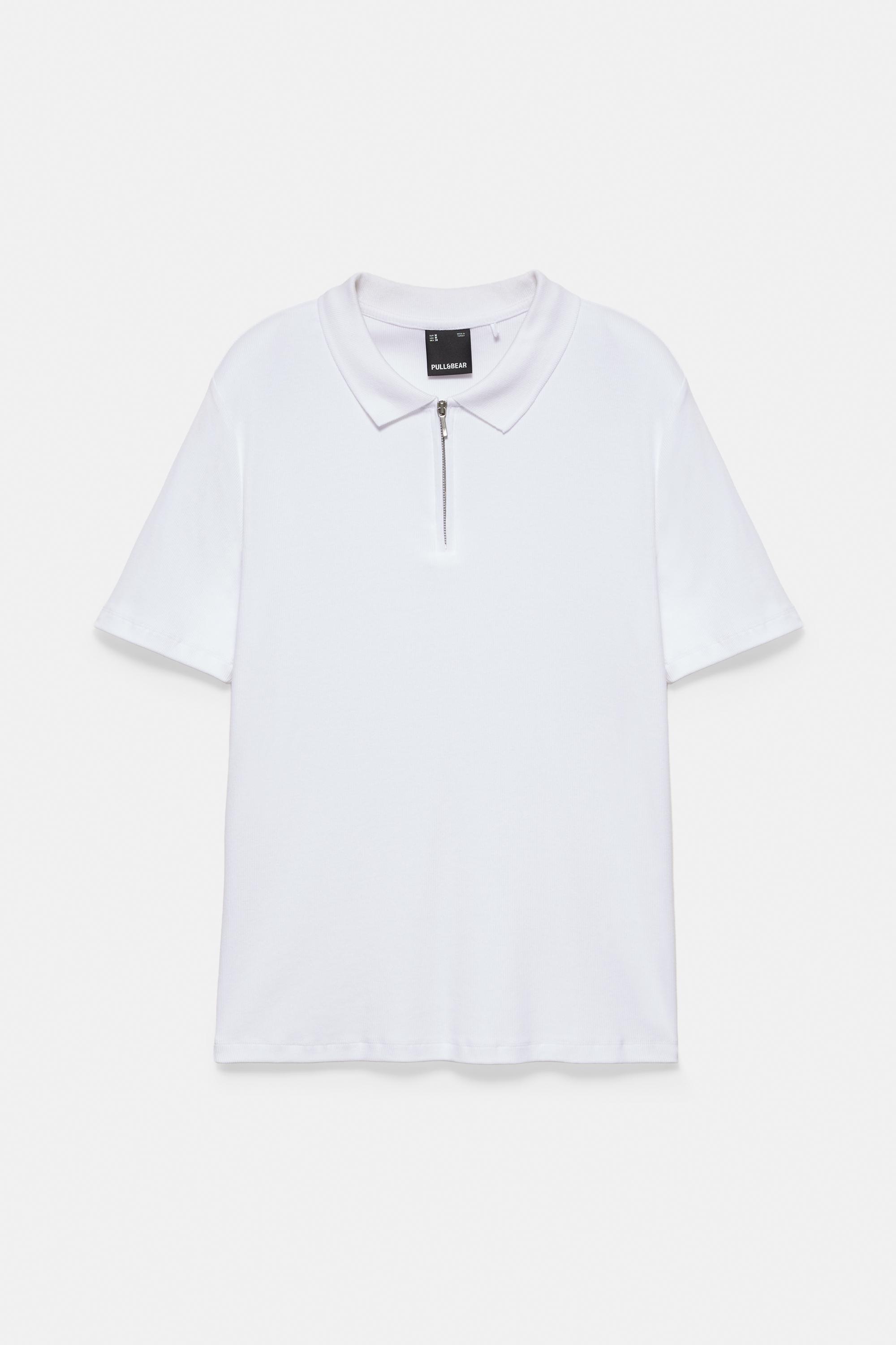 Short sleeve zip-up polo shirt — Off white