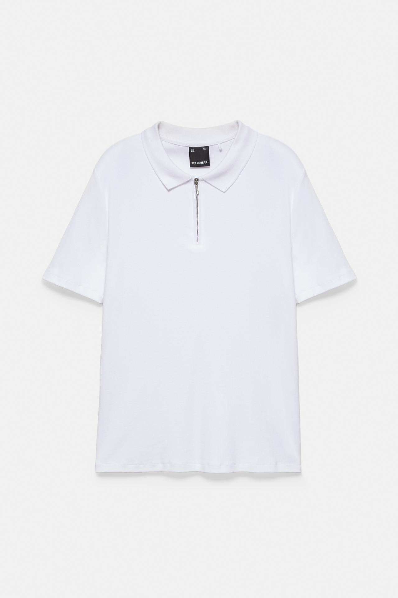 Short sleeve zip-up polo shirt — Off white